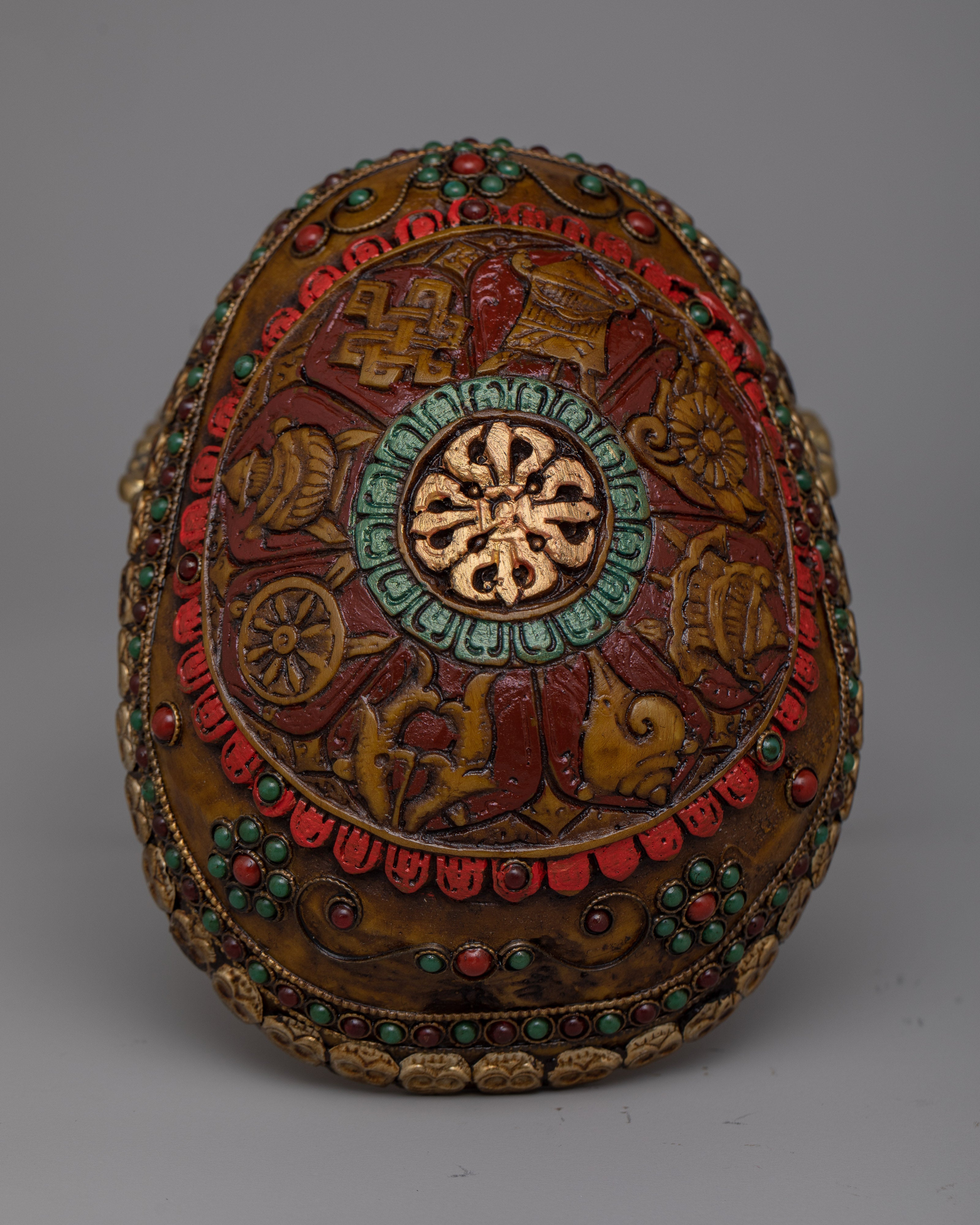 8 Auspicious Symbols Crafted Kapala Bowl | Sacred Rituals Offerings