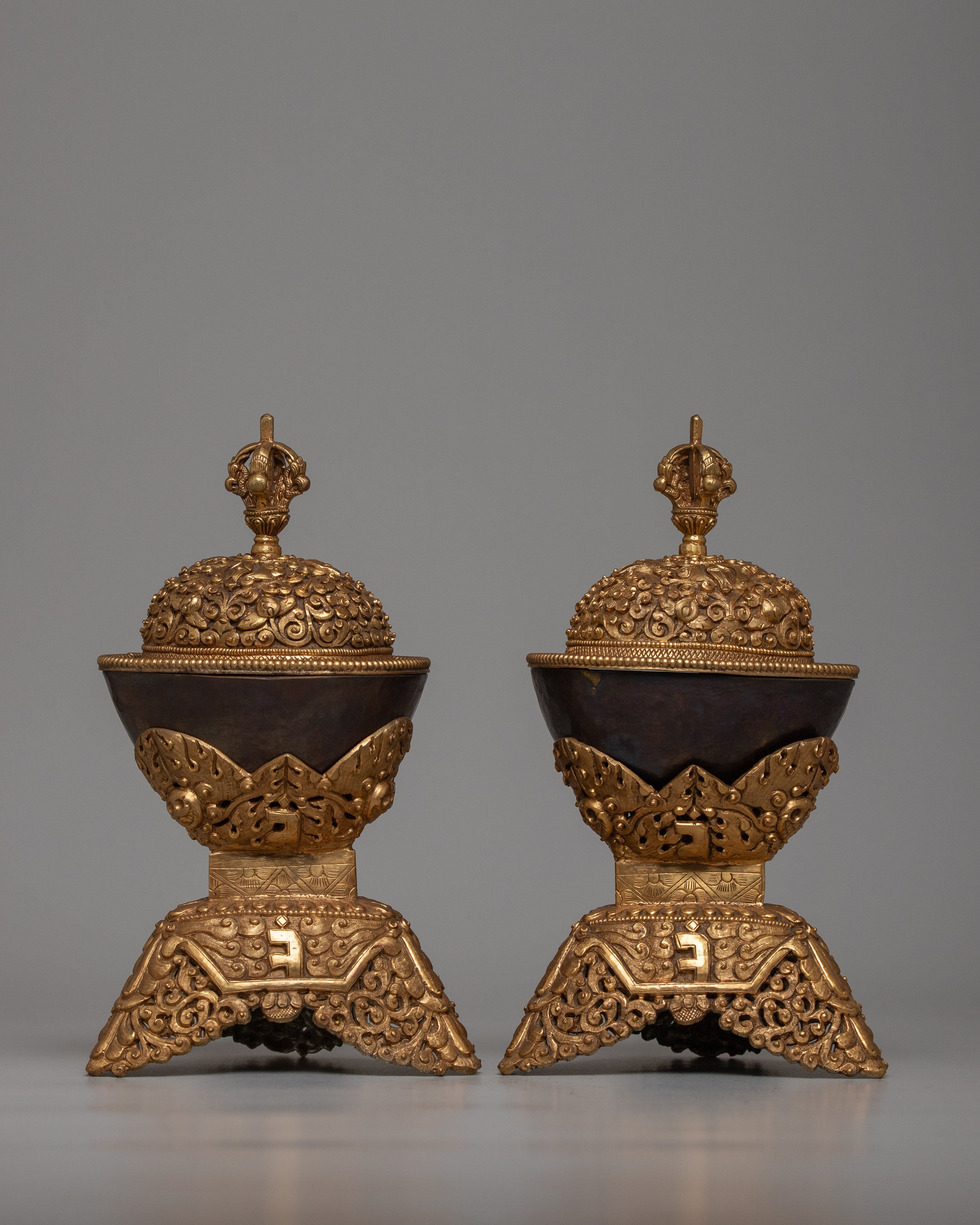 Tibetan Copper Kapala Set | Elevating Spiritual Offerings with Grace and Beauty