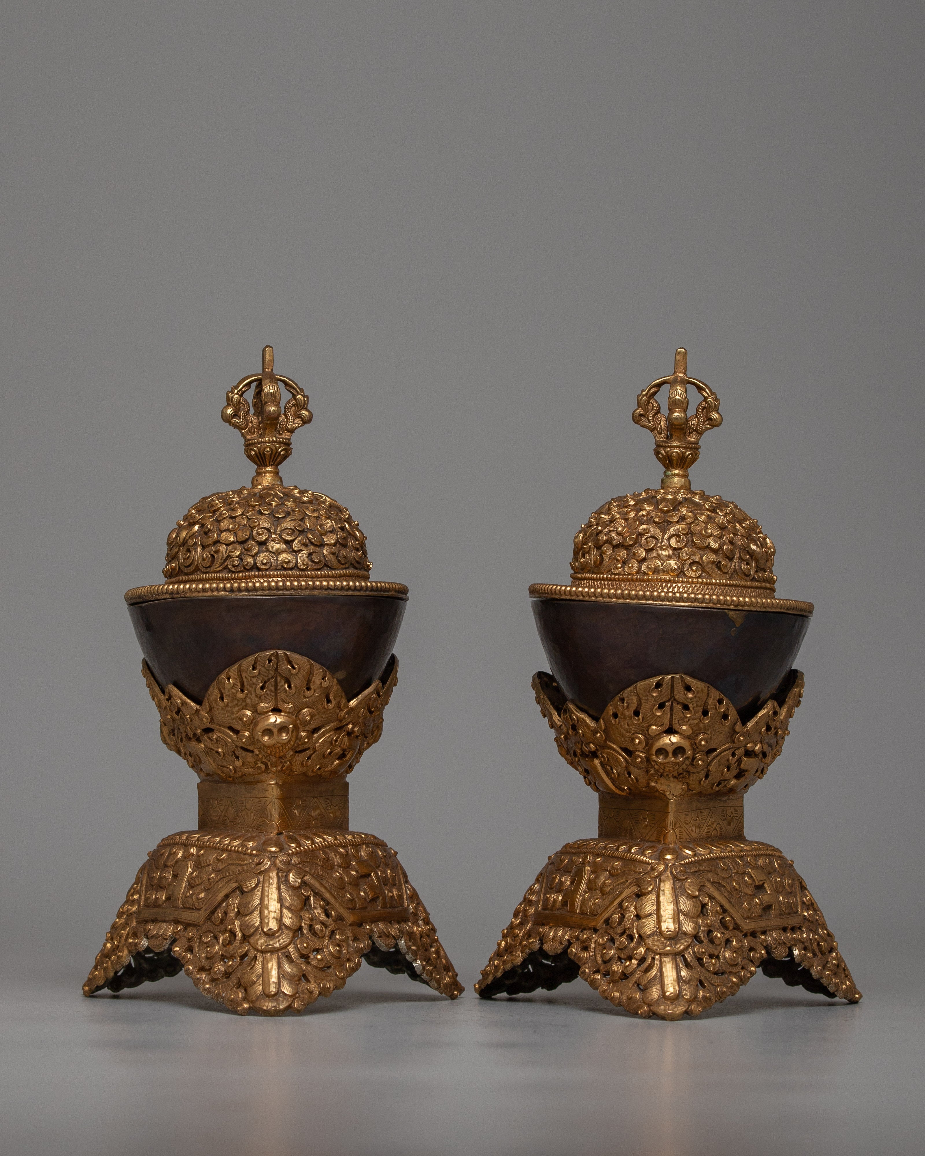 Tibetan Copper Kapala Set | Elevating Spiritual Offerings with Grace and Beauty