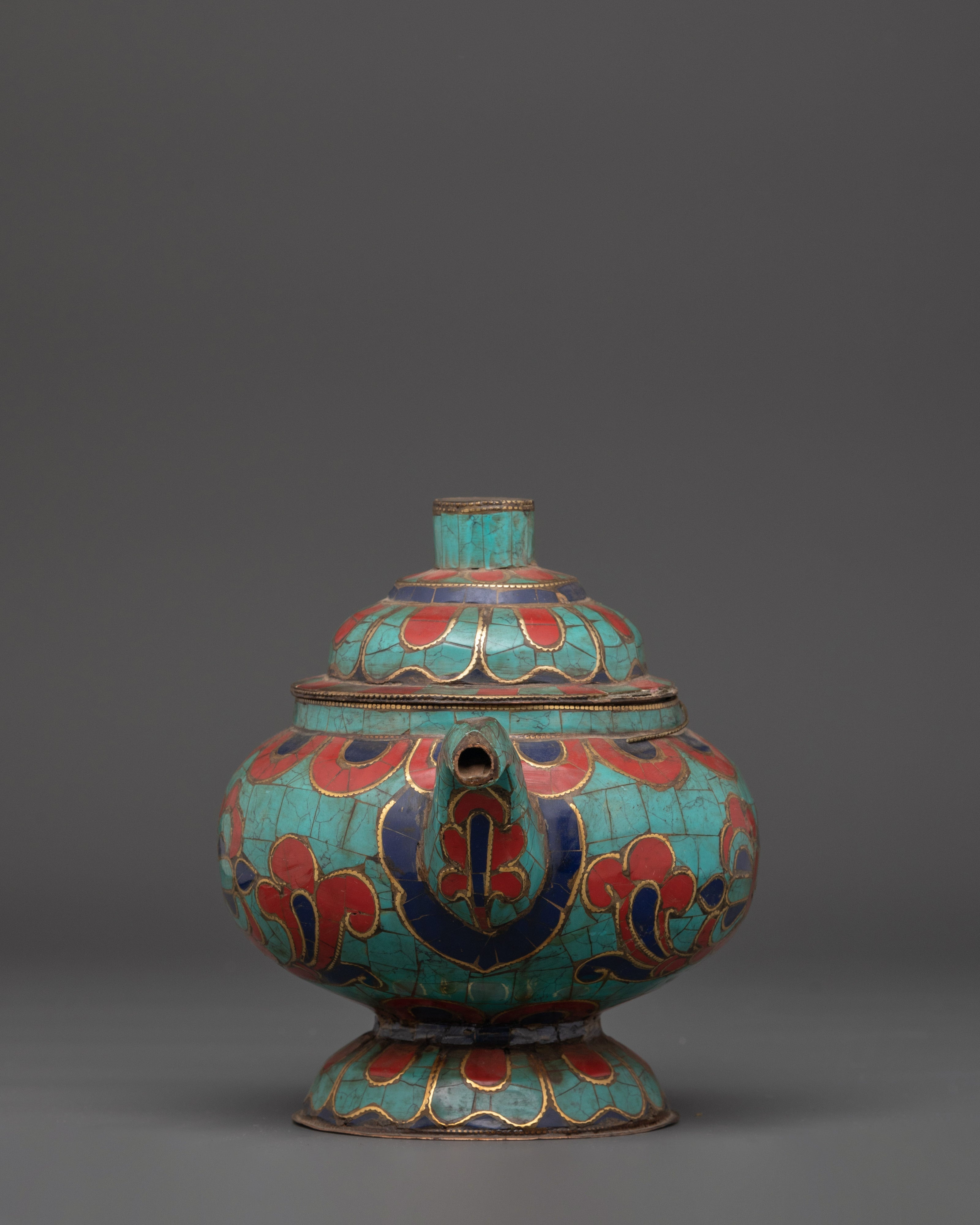Tibetan Teapot With Gemstones | Traditional Tea Pot for Tea Ceremonies