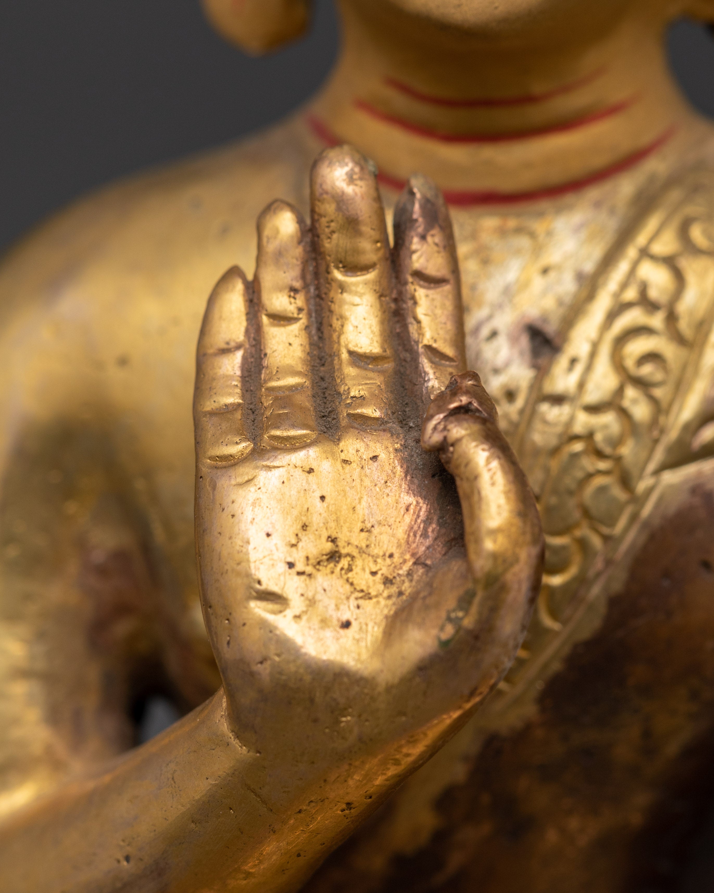 Set of Five Brass Buddha Statues | Gold Plated Oxidized Copper