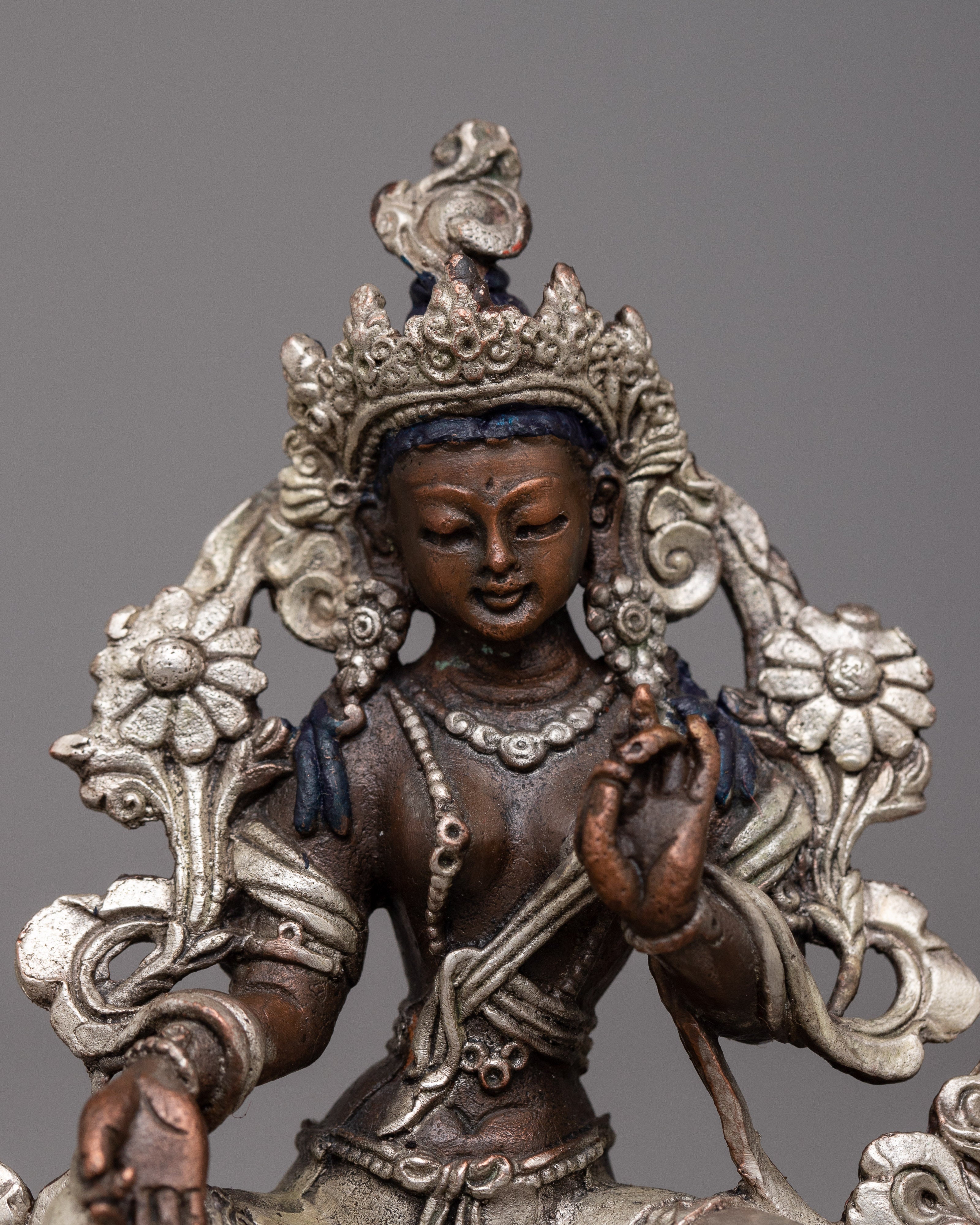Quality Tiny Green Tara Copper Statue | Machine-Made with Copper Body for Spiritual Grace