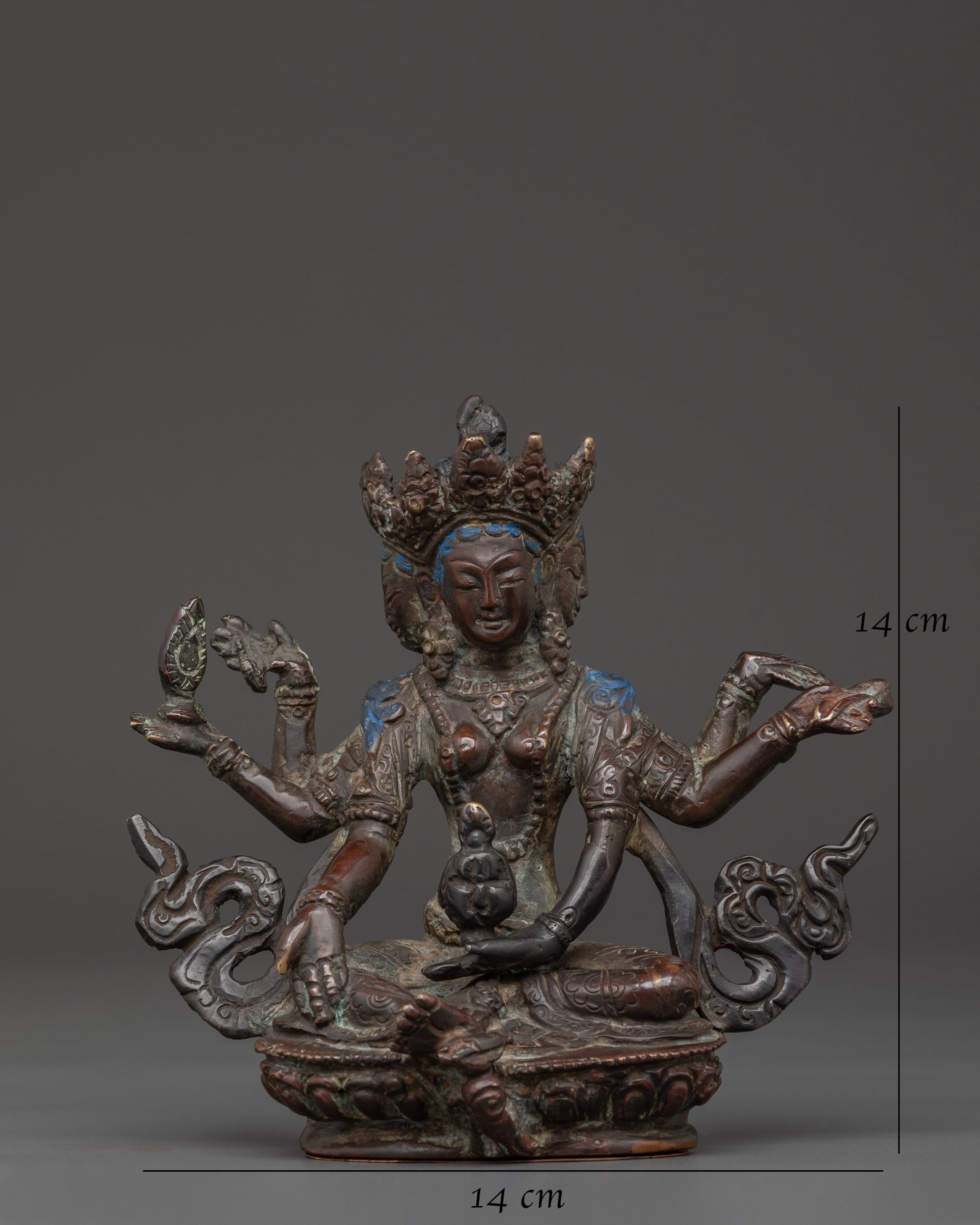 Handcrafted Tibetan Vashudhara Deity Statue | Oxidized Copper Goddess Sculpture