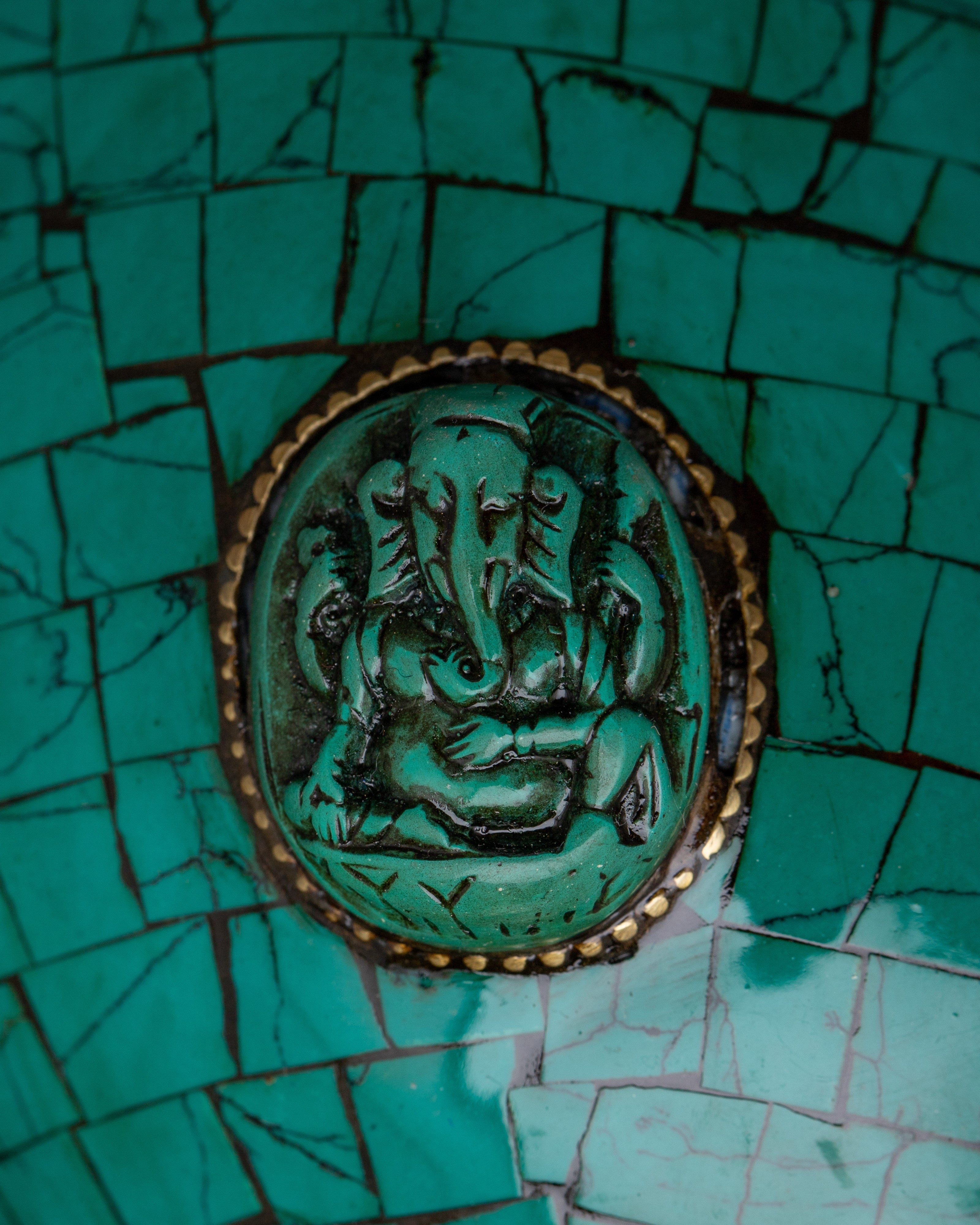 White Metal Conch Turquoise | Elegant Shankha for Spiritual Offerings