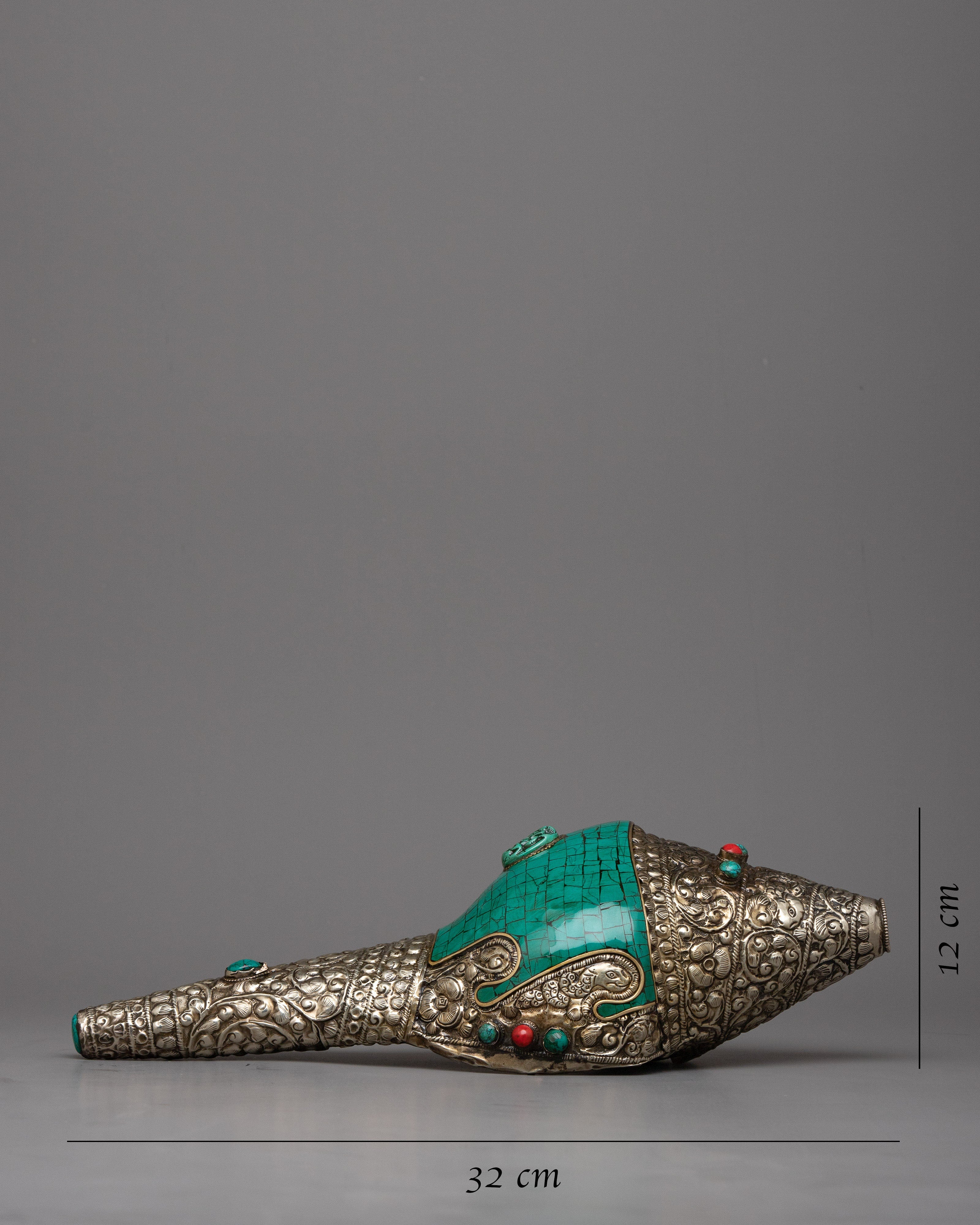 White Metal Conch Turquoise | Elegant Shankha for Spiritual Offerings