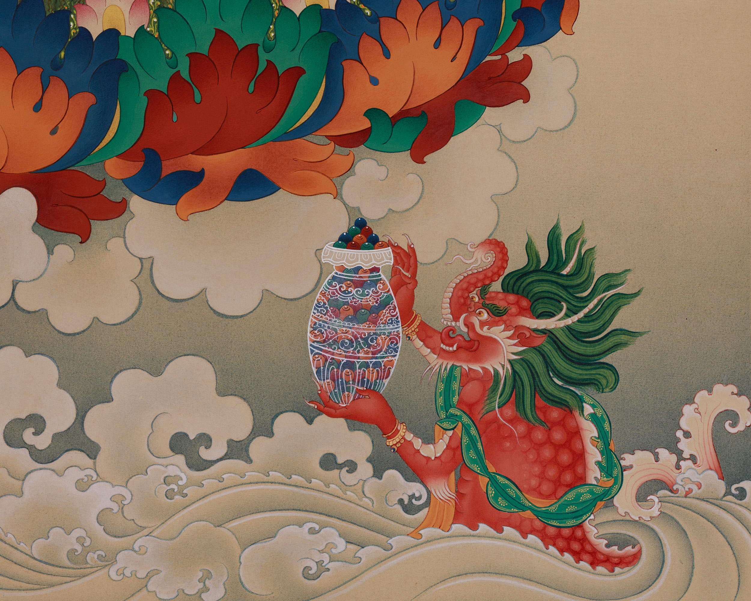 Divine Lotus-born Guru Rinpoche Thangka | Padmasambhava Art