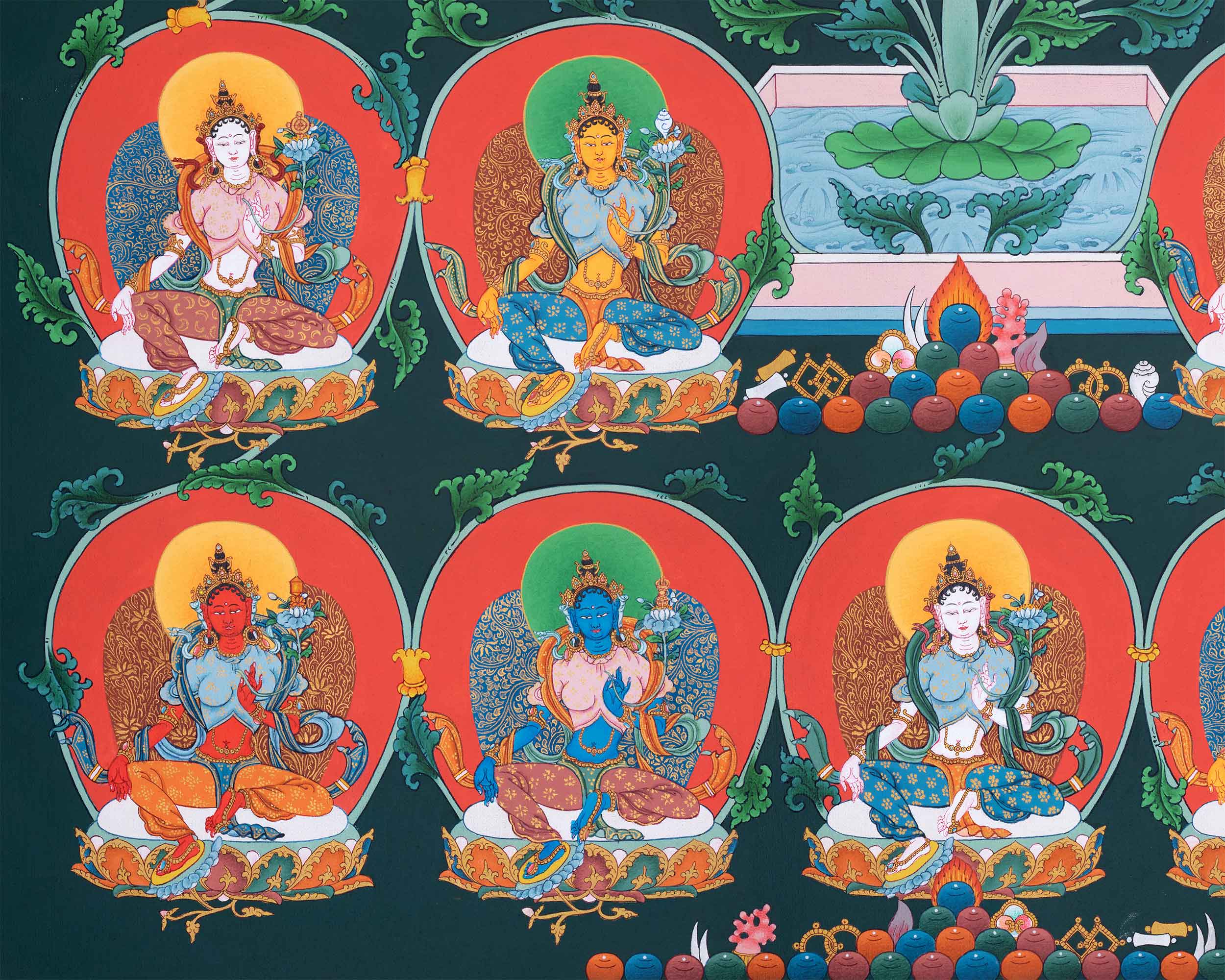 Thangka of 21 Tara Goddess | Traditional Karma Gadri Painting | Tibetan Wall Hanging