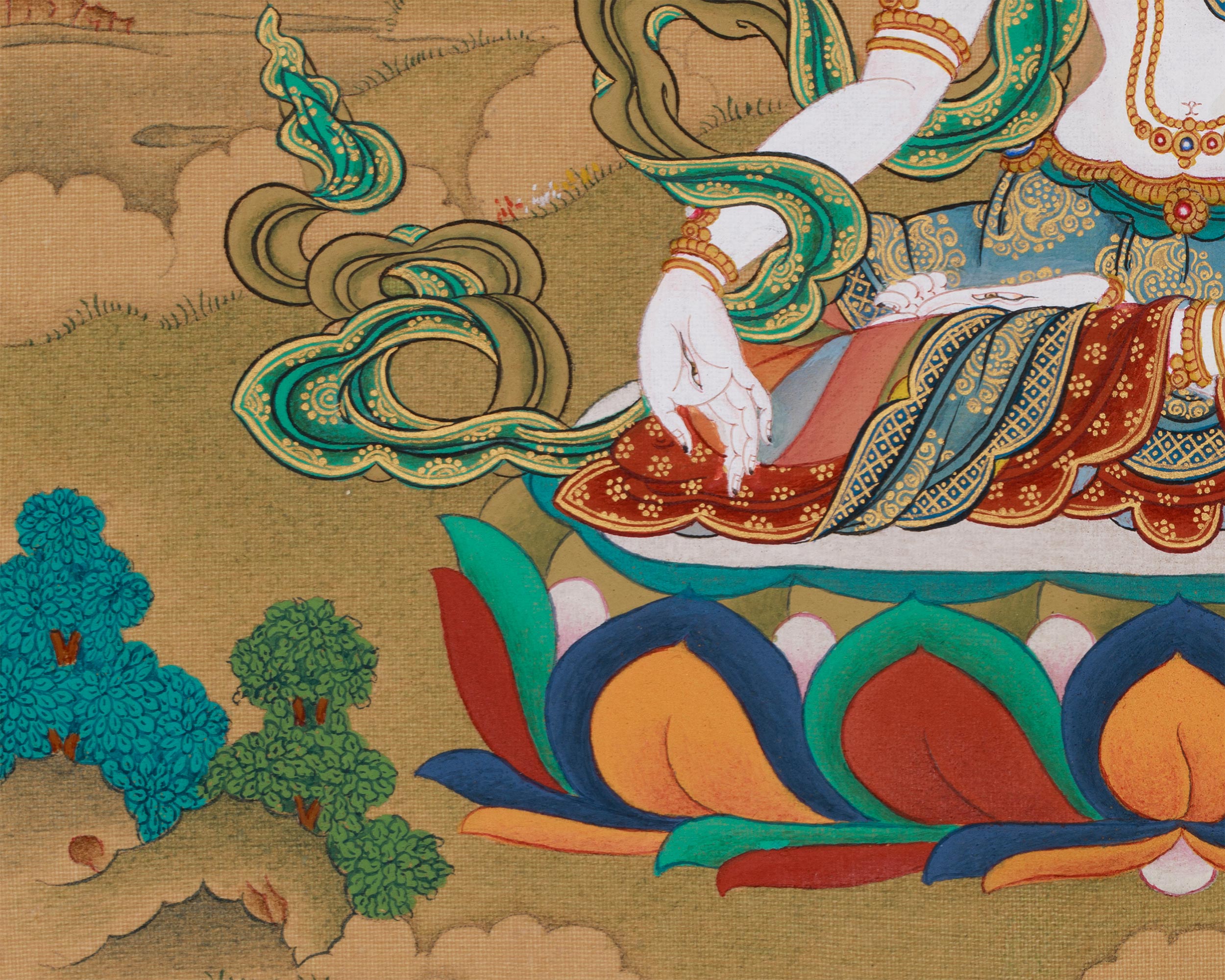 White Tara with Amitabha Buddha Thangka | Symbol of Eternal Compassion