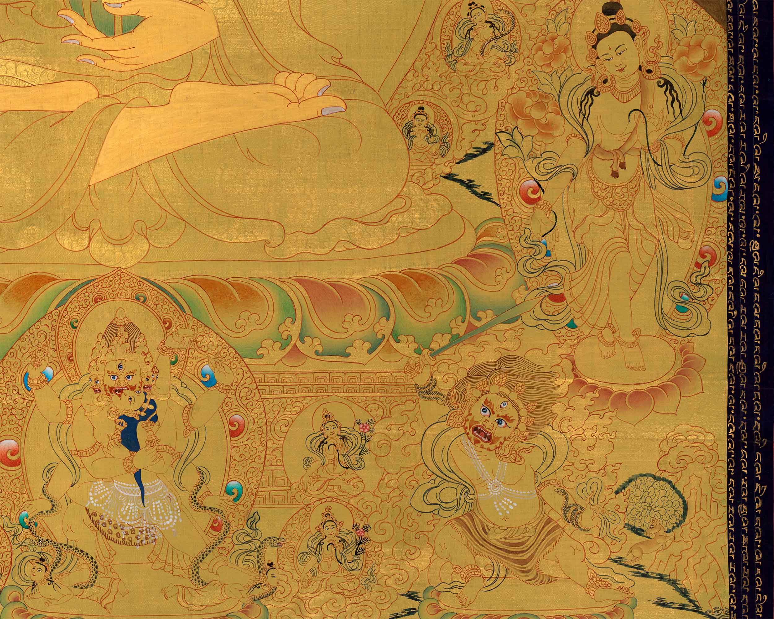Divine Gautama Buddha Art | Shakyamuni Thangka in Glorious Gold | Traditional Hand Painted Thangka Art