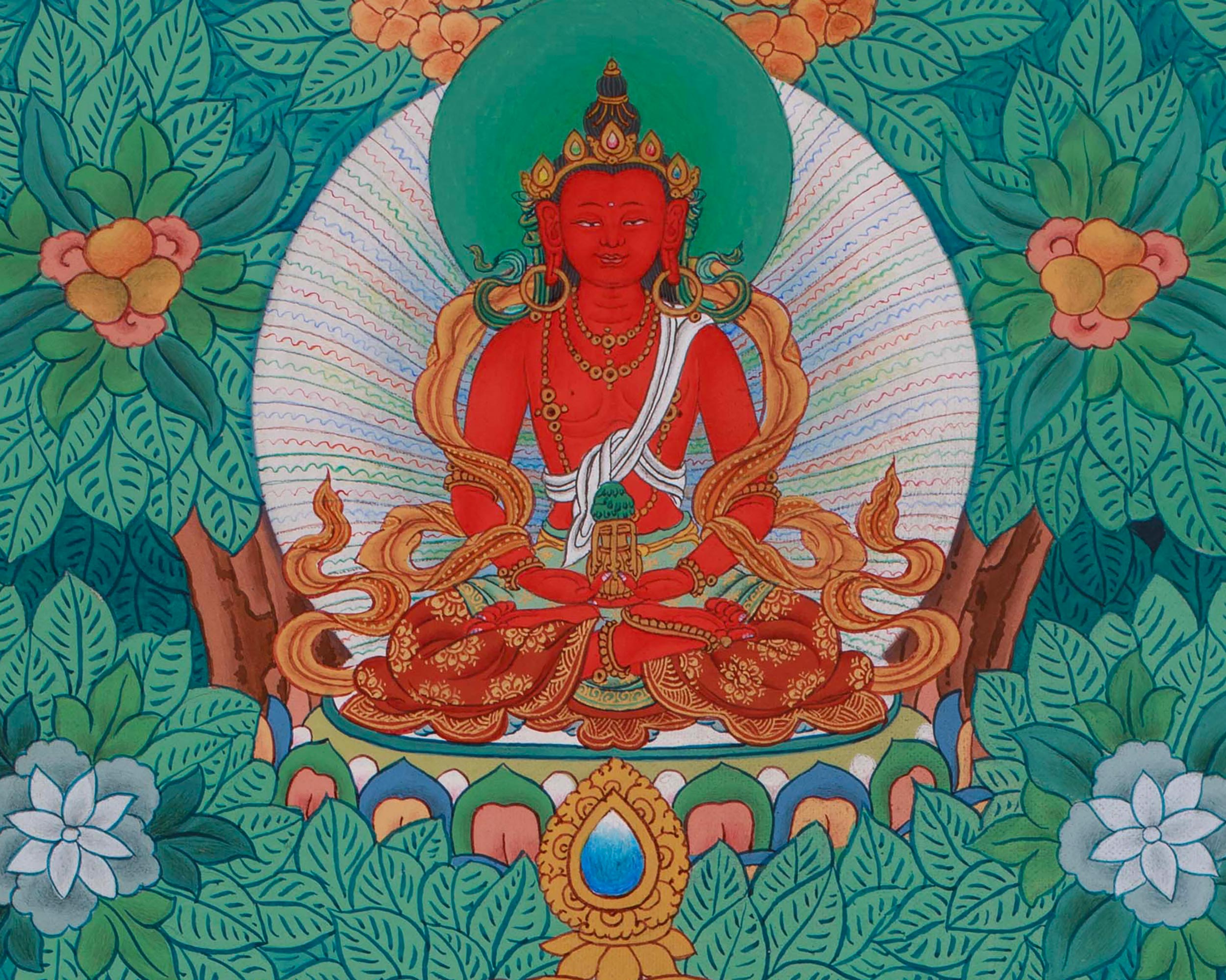Traditional Amitabha Singham Thangka | Tibetan Buddhist Art