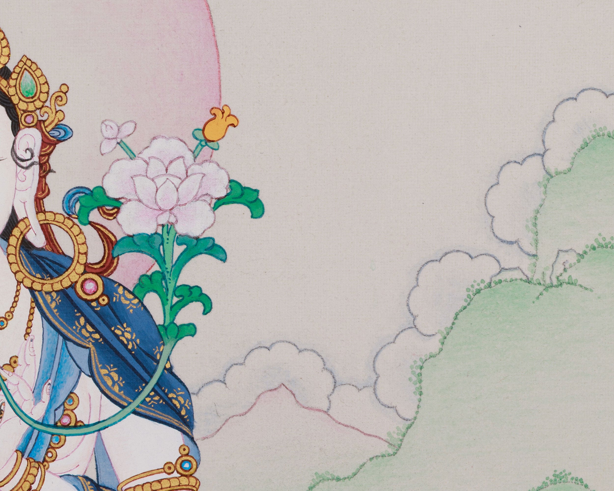 Seven Eyes White Tara Thangka | Sacred Buddhist Art for Longevity and Healing