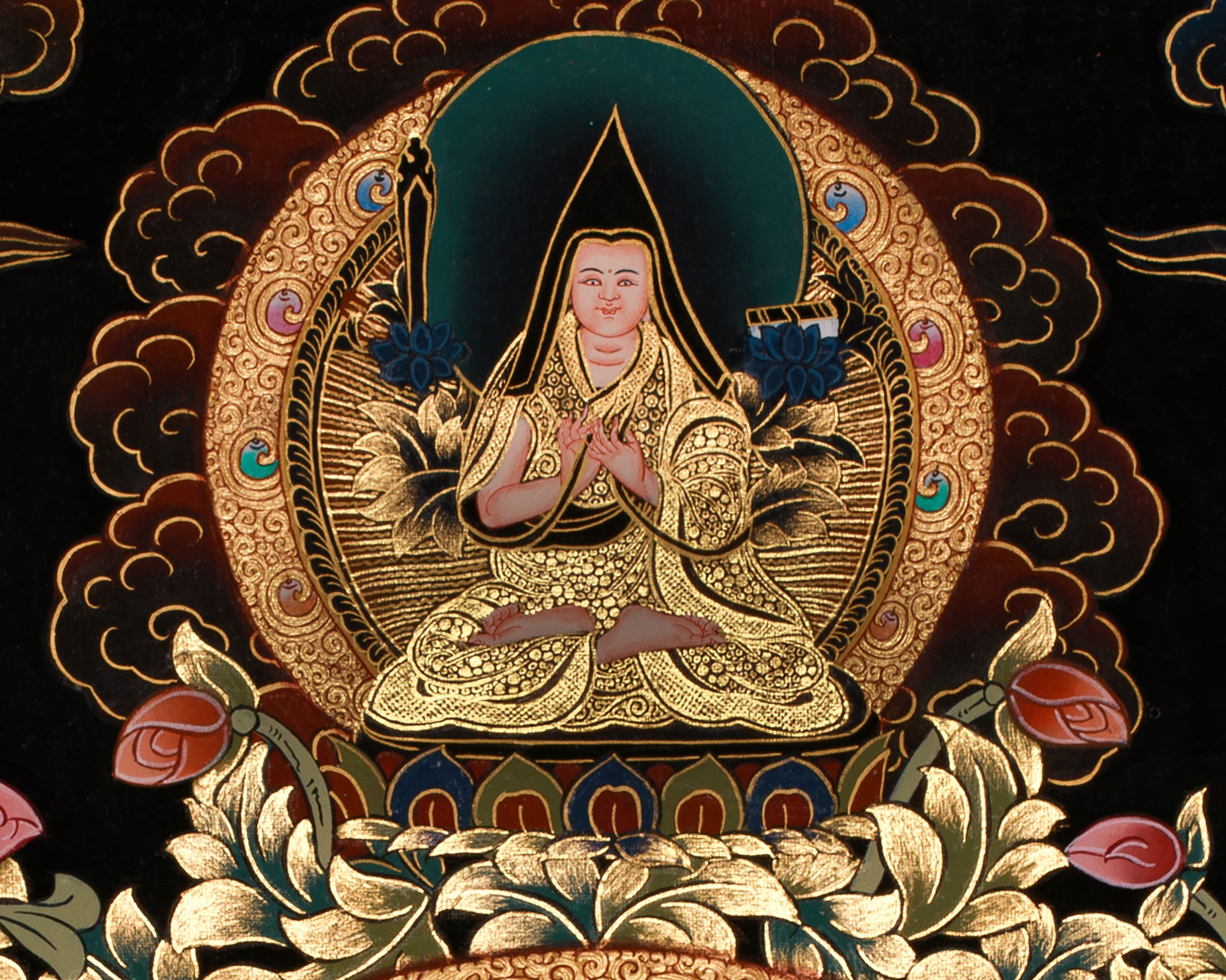 Unique Tibetan Vajrasattva and Consort Thangka | Spiritual Masterpiece with Gold Accents