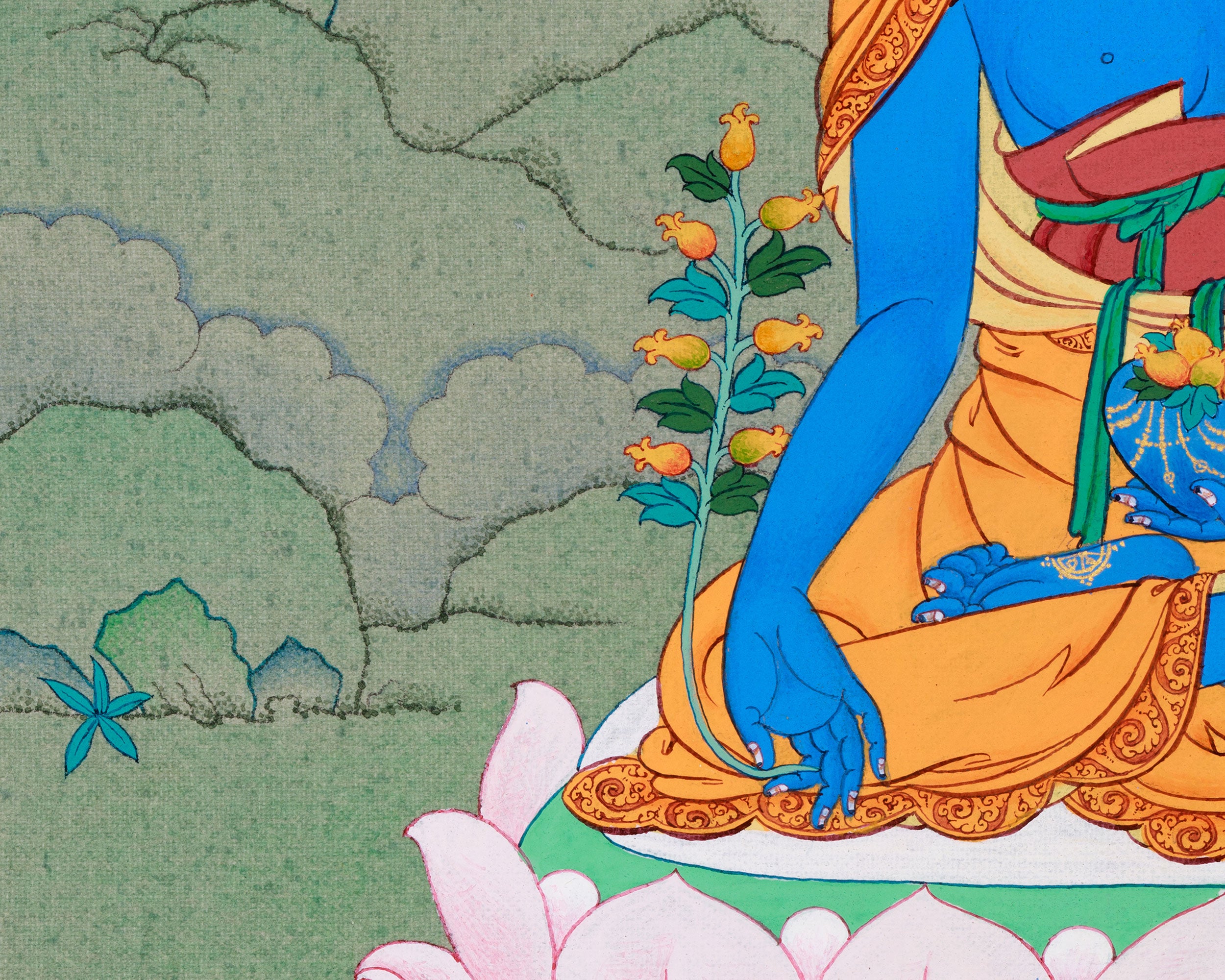 Traditional Bhaishajyaguru Thangka | Medicine Buddha in Himalayan Art