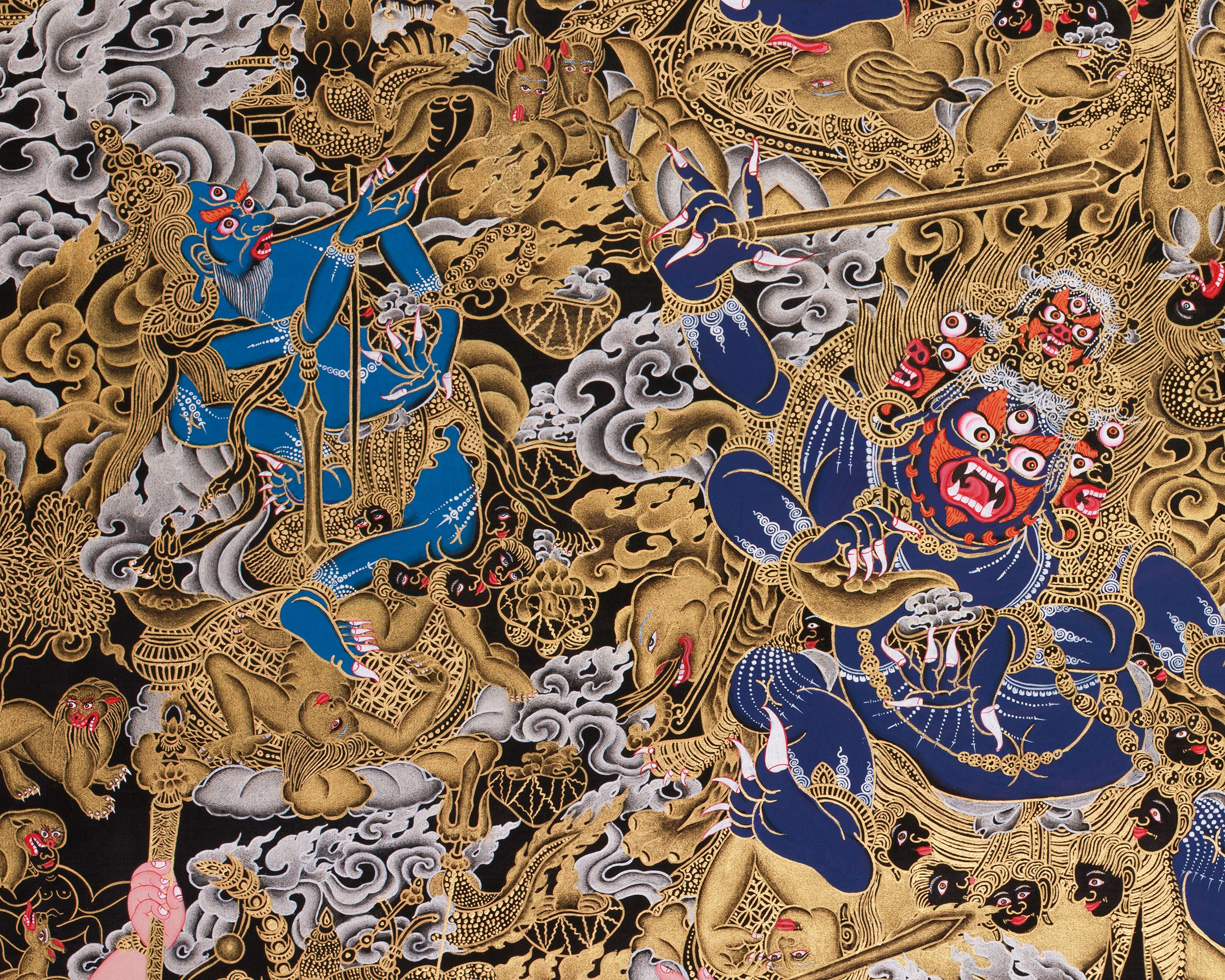 Golden Ferocity, Six Armed Mahakala Thangka | A Divine Protector’s Presence