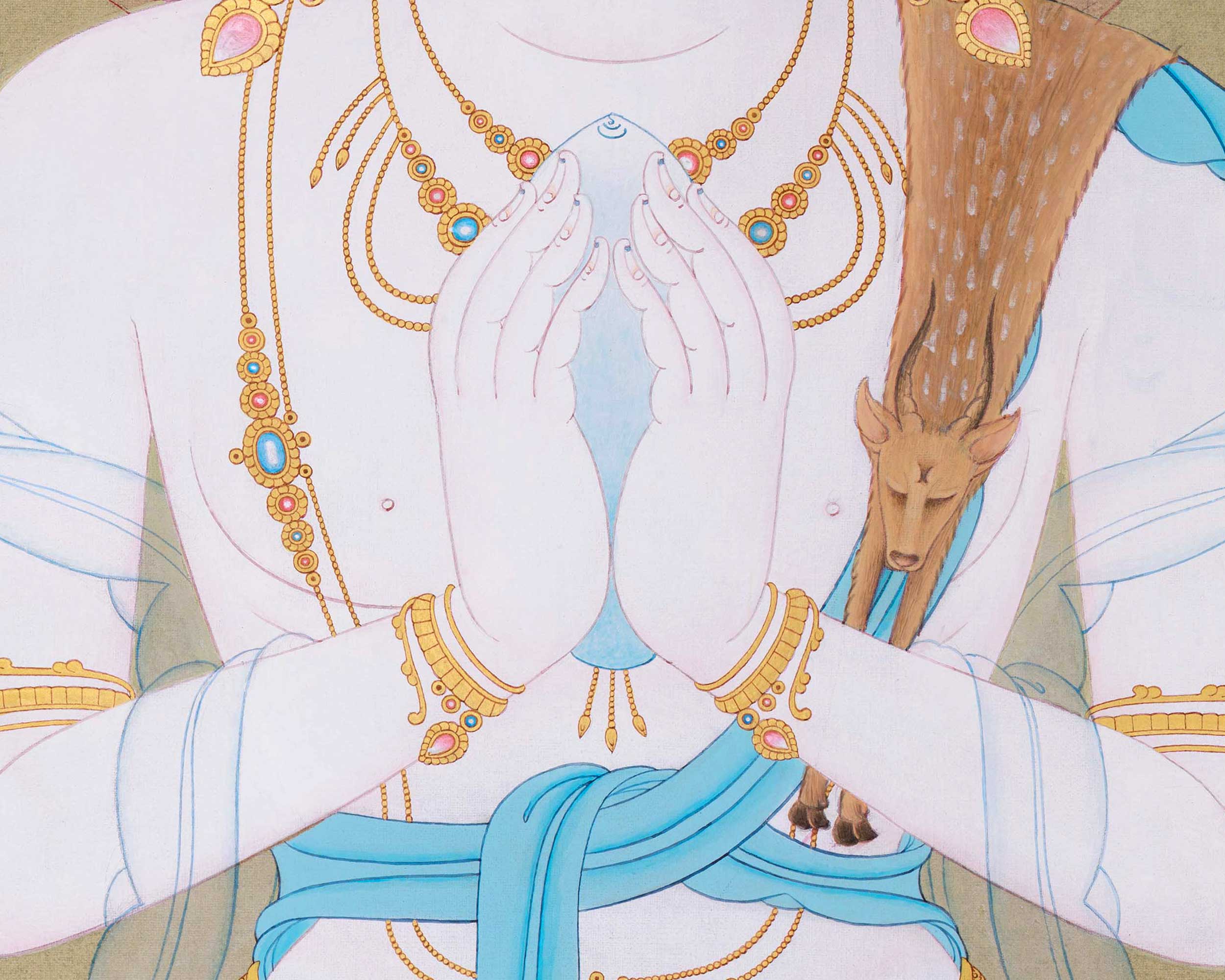 Chenrezig Healing Compassion Hand painted Thangka, Minimalistic Compostion