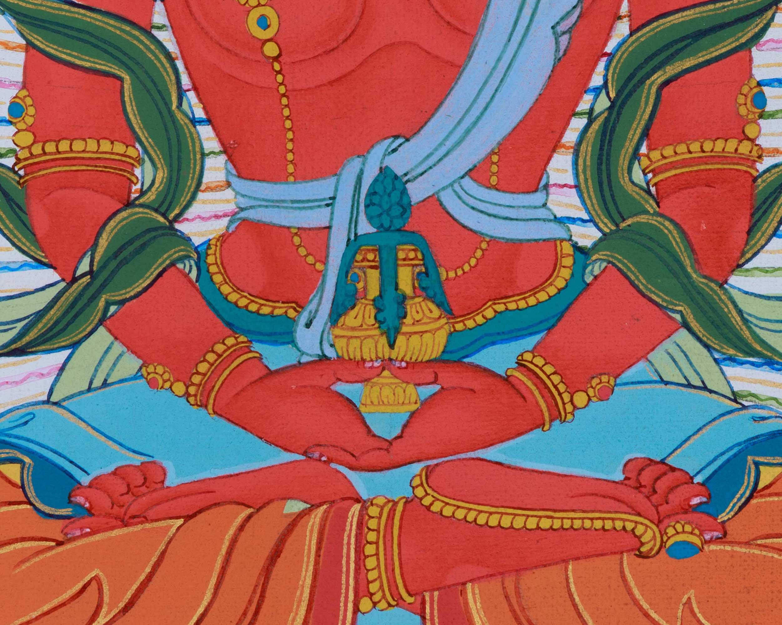Eternal Bliss: Hand-Painted Amitayus Thangka - With Brocade