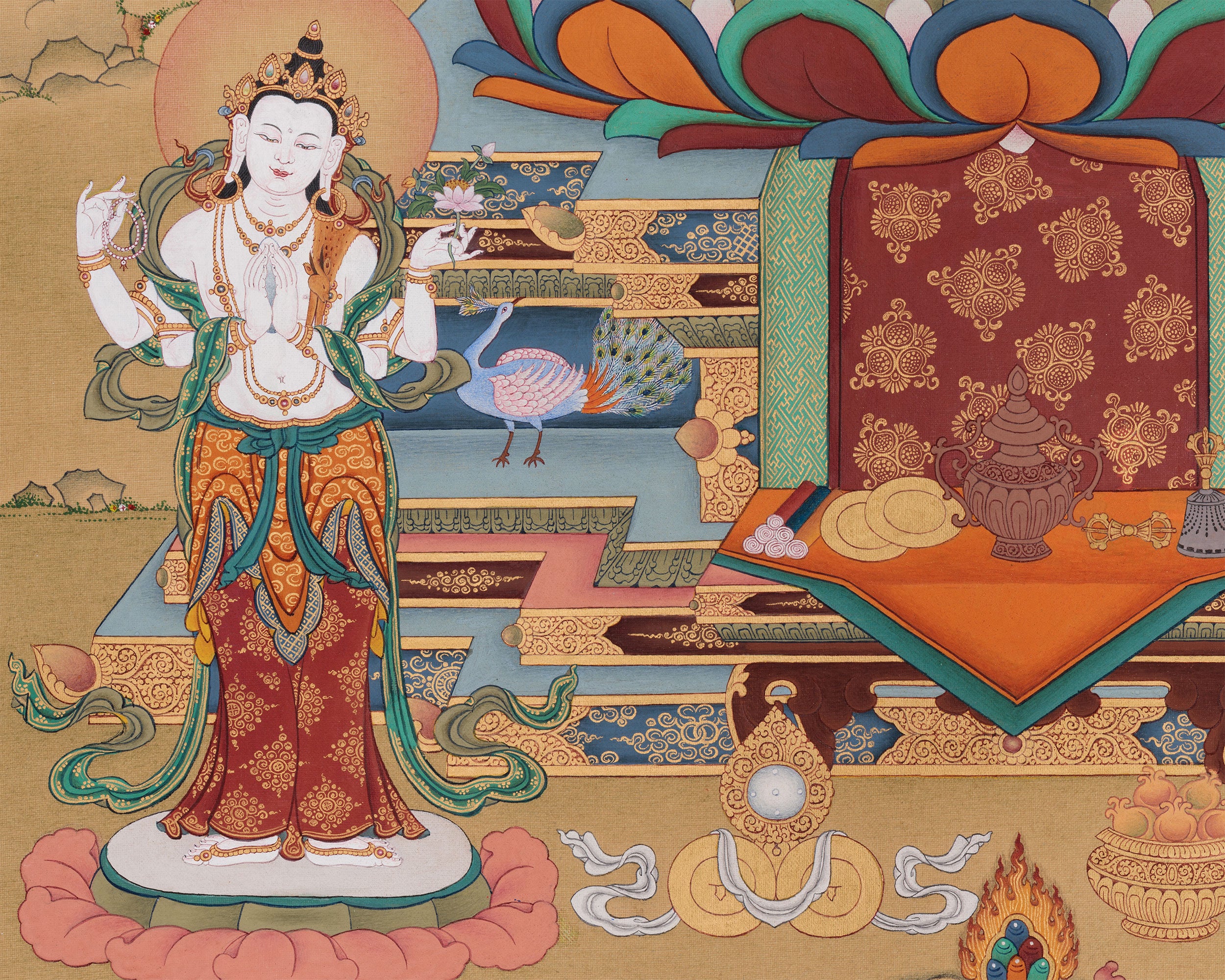 Red Buddha Amitabha Thangka | Deity of Boundless Light and Infinite Compassion