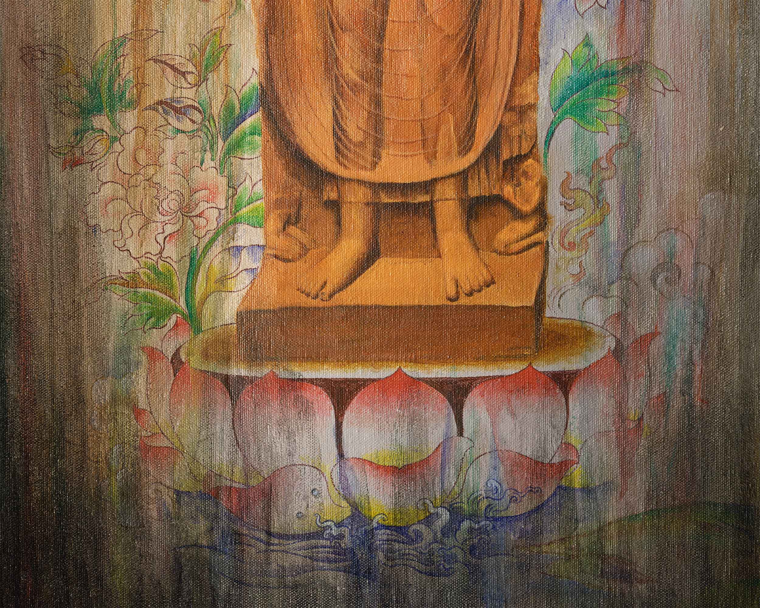 Graceful Shakyamuni Buddha Standing Thangka Print | Traditional Artwork For Decor