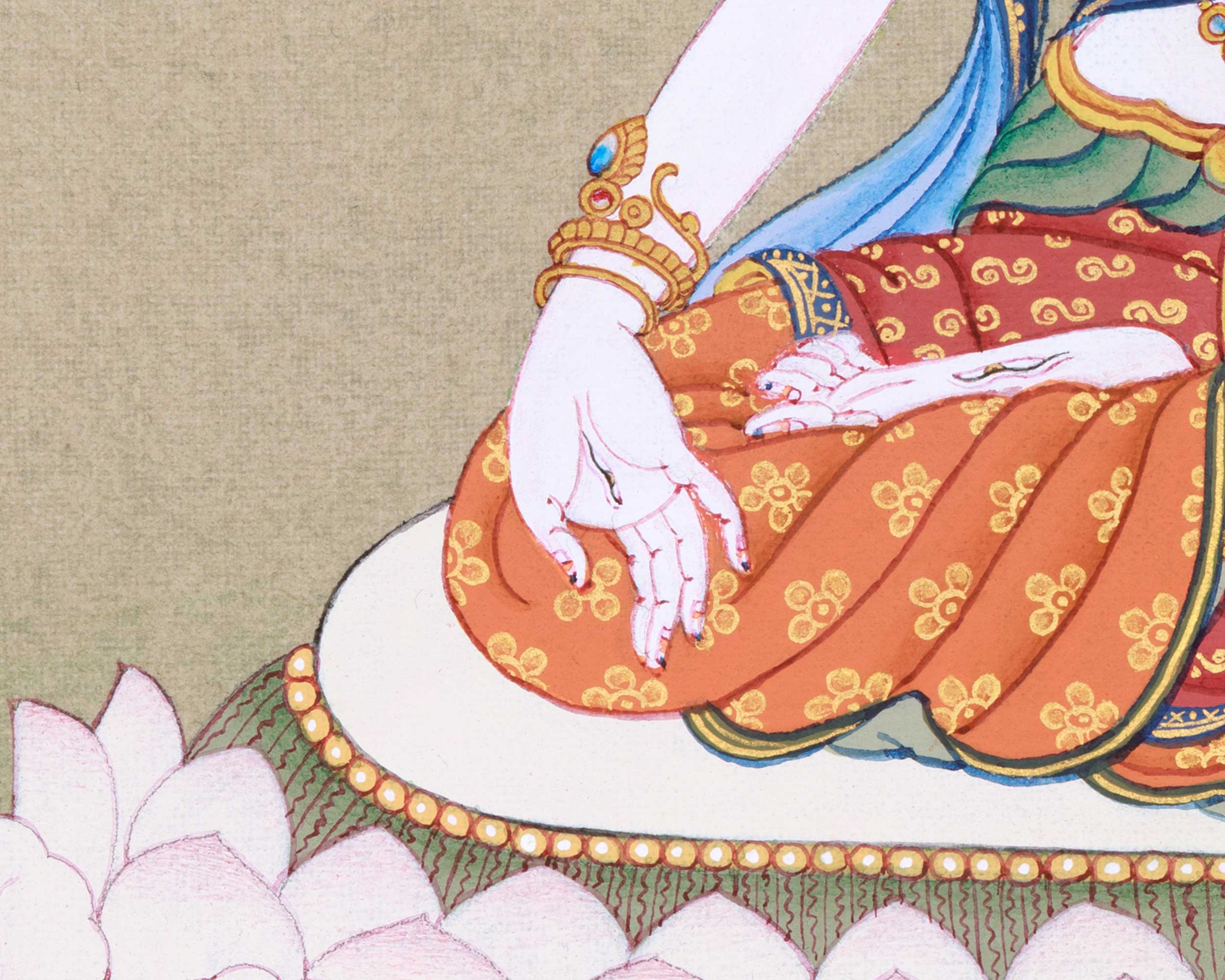 Embrace the Serenity with White Tara Thangka | Female Bodhisattva Canvas