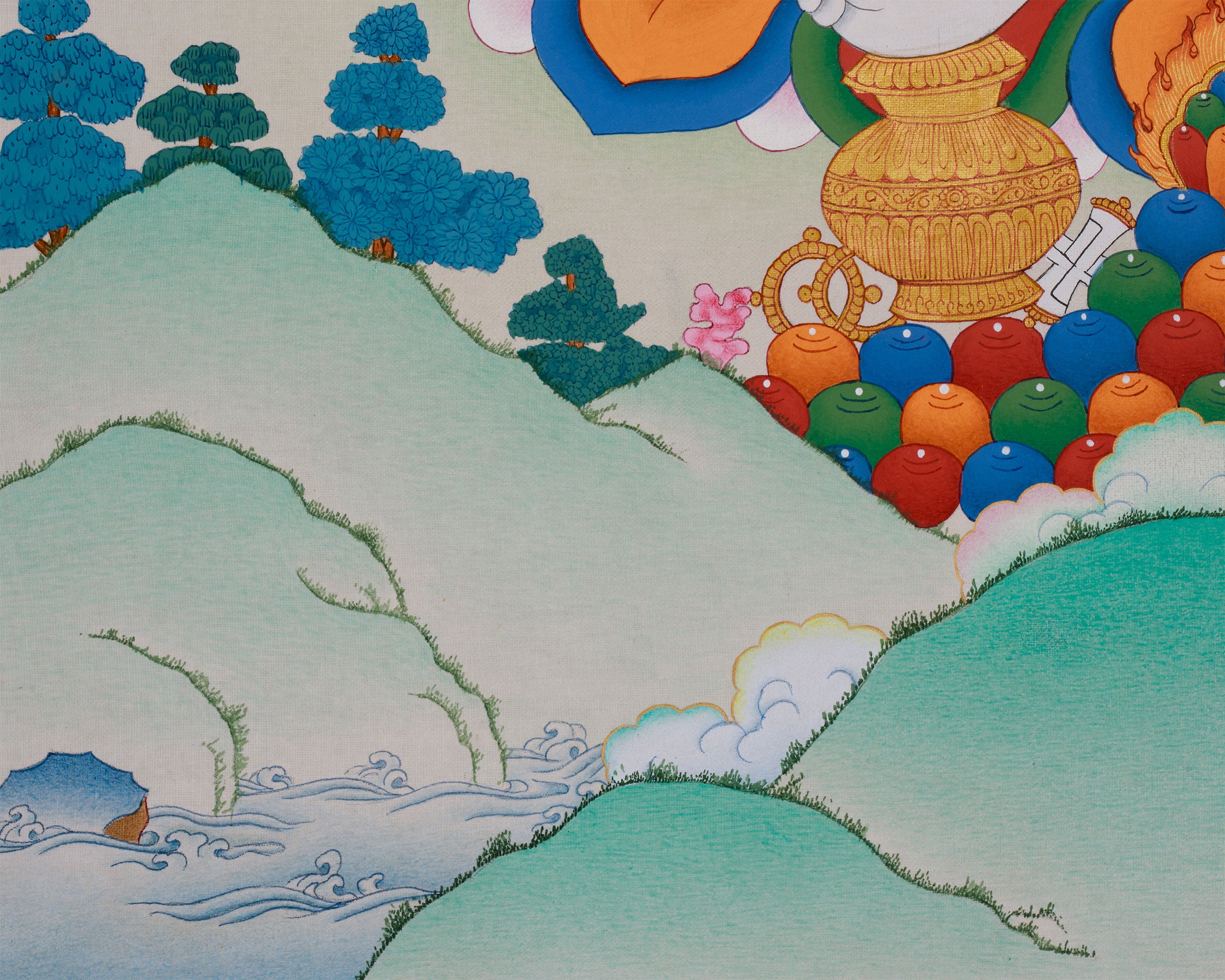 Dzambhala Thangka | Buddhist Deity of Wealth and Prosperity | BROCADE