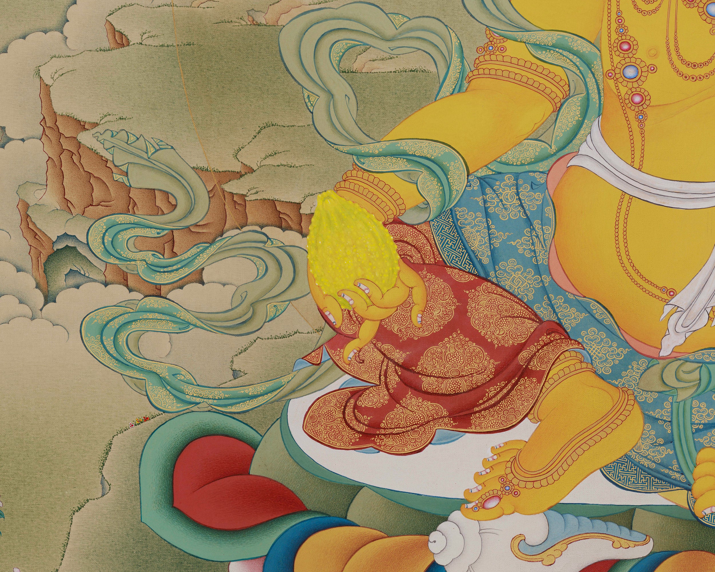Collector’s Large Buddhist Wealth Deity Thangka | Rare Himalayan Dzambhala Artwork for Success & Fortune