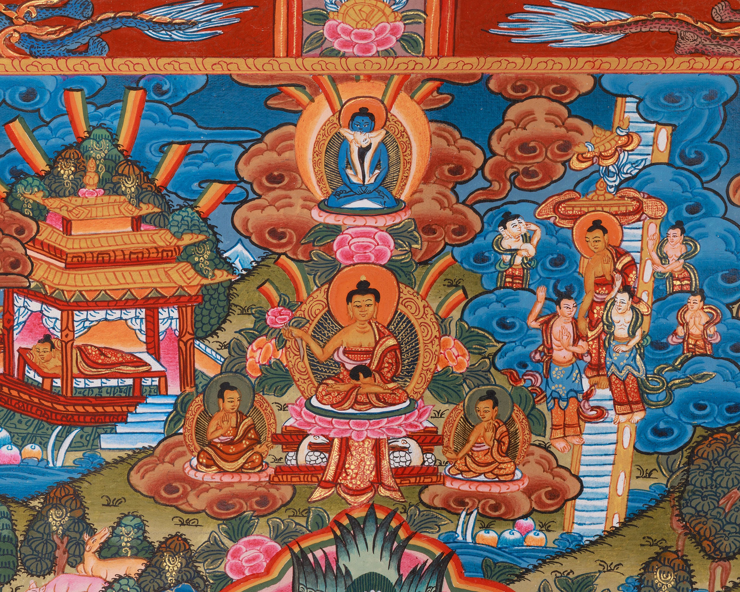 Exquisite Buddha's Life Story Thangka | A Meditative Guide to Enlightenment