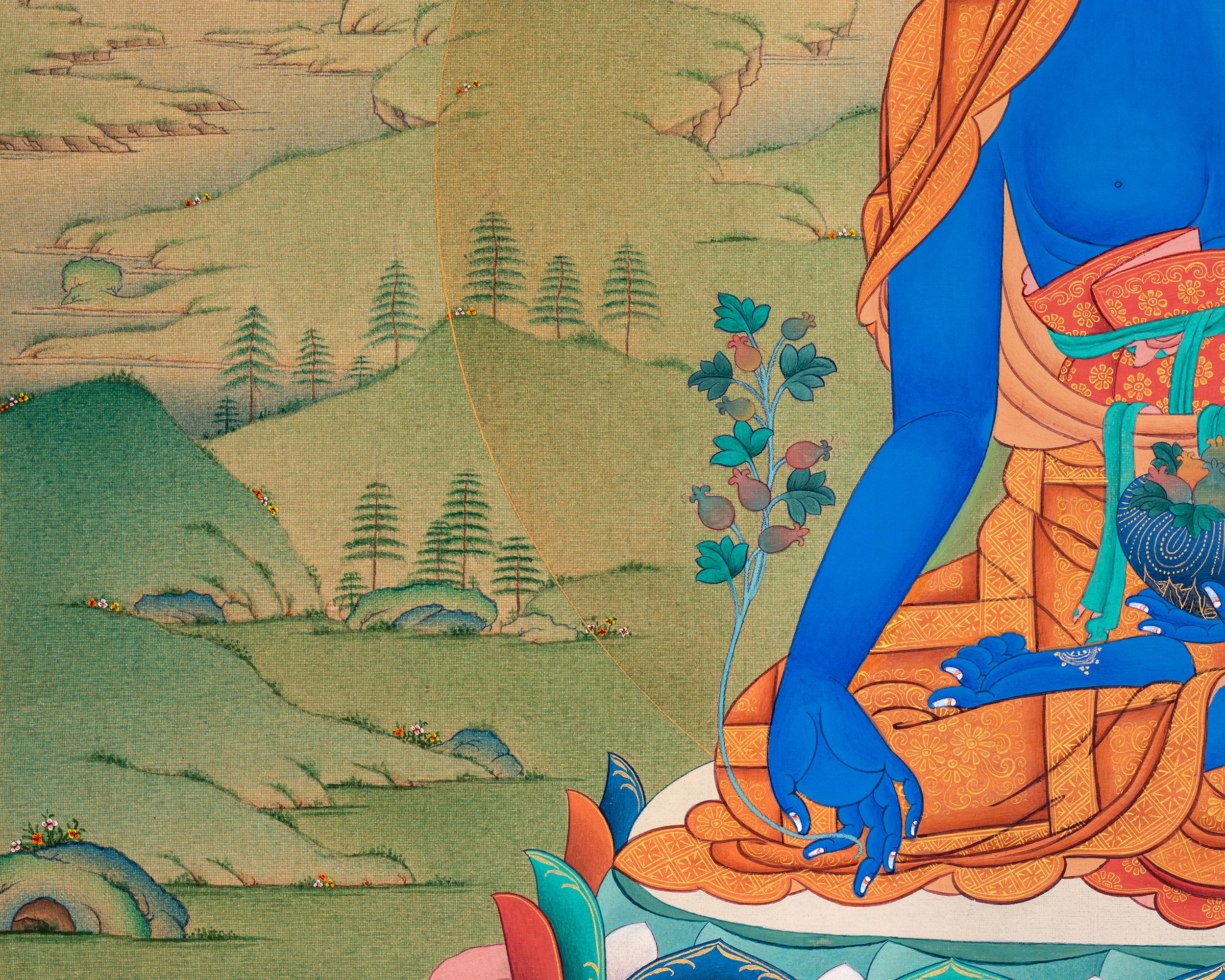 Radiant Medicine Buddha Thangka Print (18x23 inches)