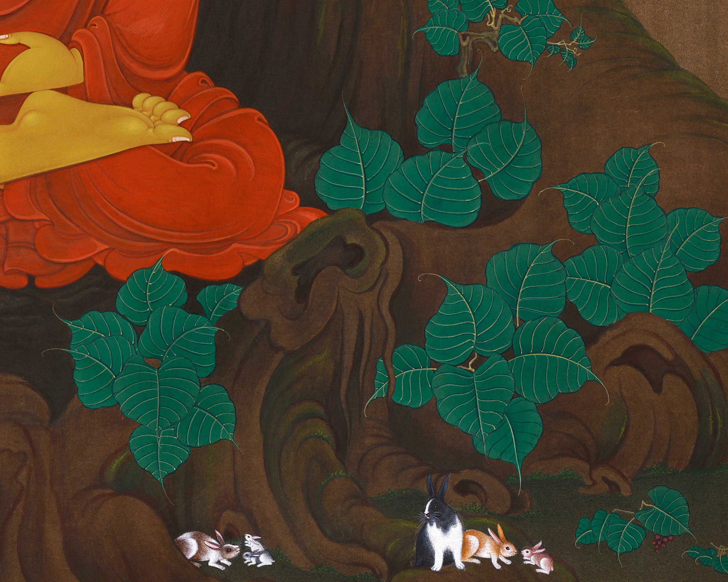 Majestic Shakyamuni Buddha Under Tree Thangka Painting | The Enlightened One’s Awakening