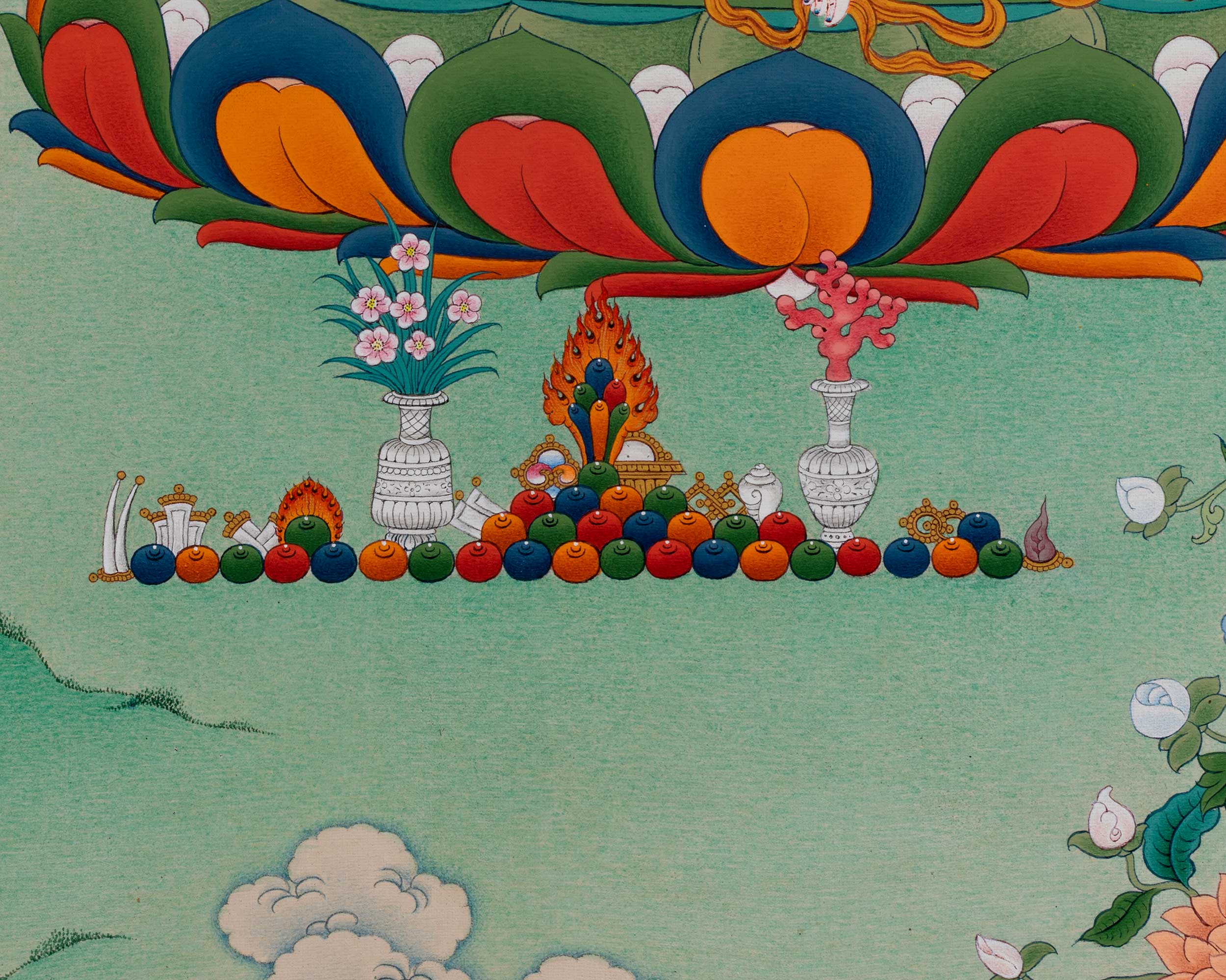 Chenrezig (Avalokiteshvara) with Amitabha Buddha Thangka | Unique Tibetan Buddhist Art
