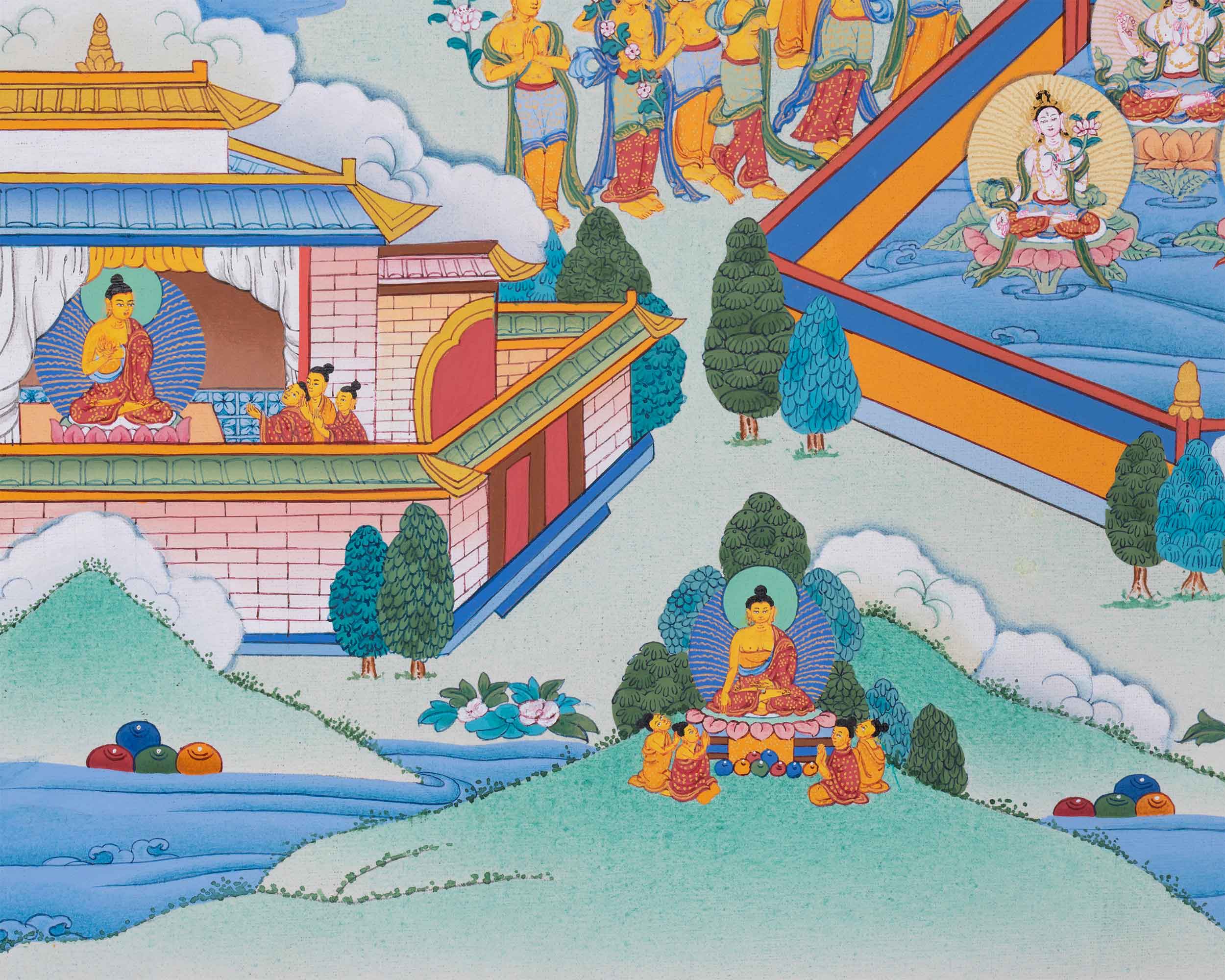 Handpainted Amitabha Singham Thangka | Sacred Lion's Presence