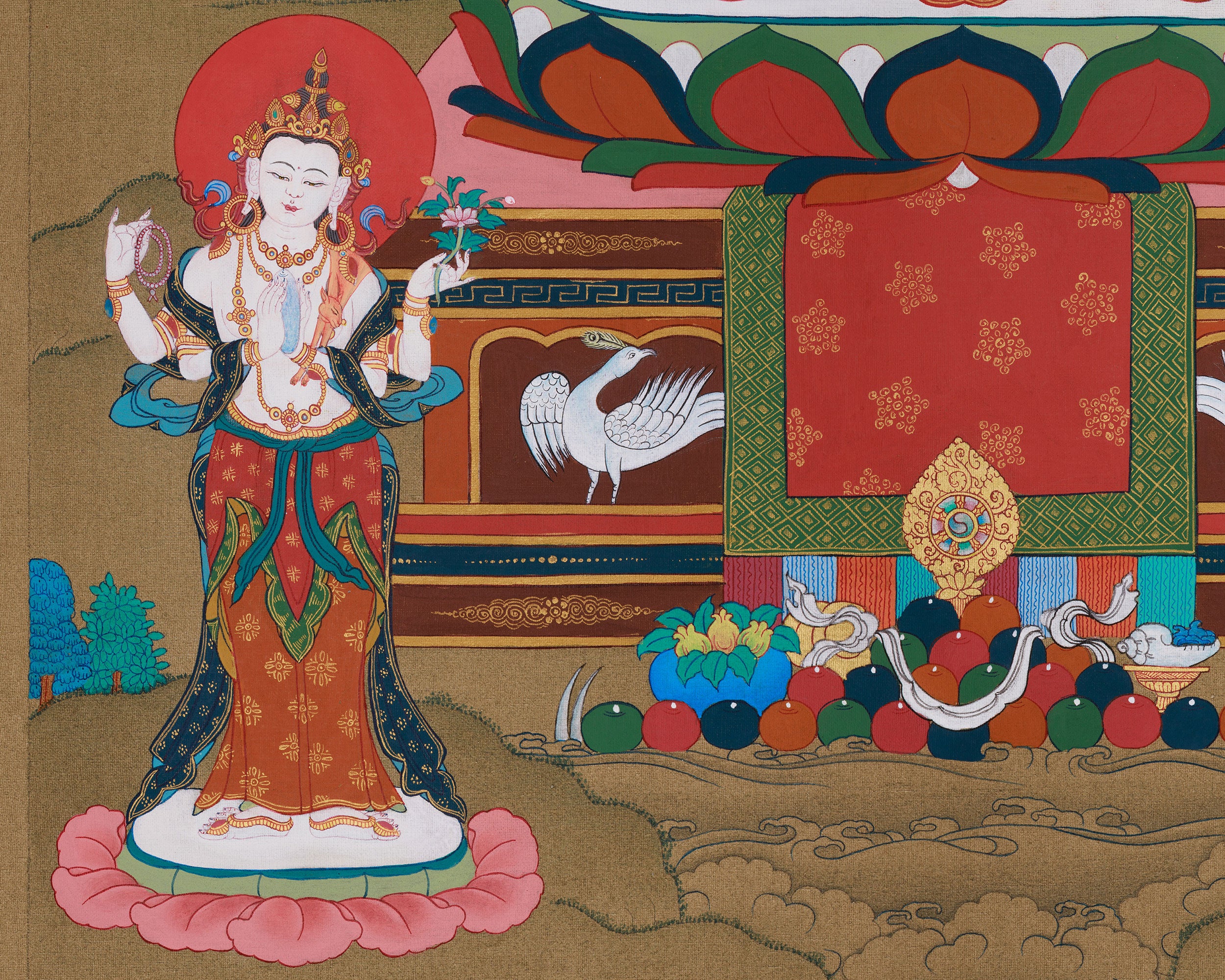 Authentic Karma Gadri Thangka: Amitabha Buddha with Chenrezig and Vajrapani