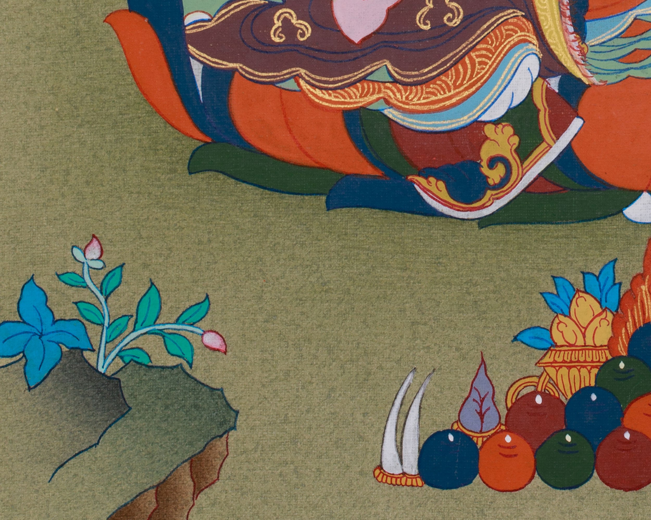 Tibetan Guru Rinpoche Painting with Brocade | Padmasambhava, the Second Buddha of Tibet
