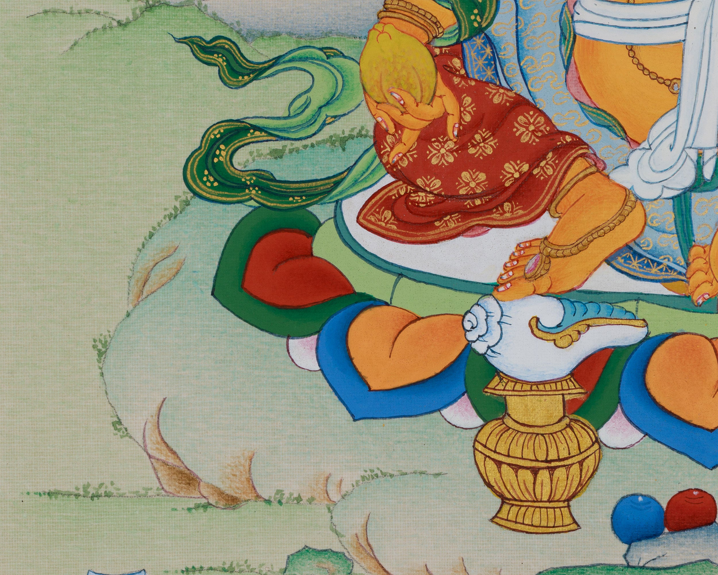 Buddhist Wealth Deity Dzambhala Thangka | Compact Prosperity Artwork