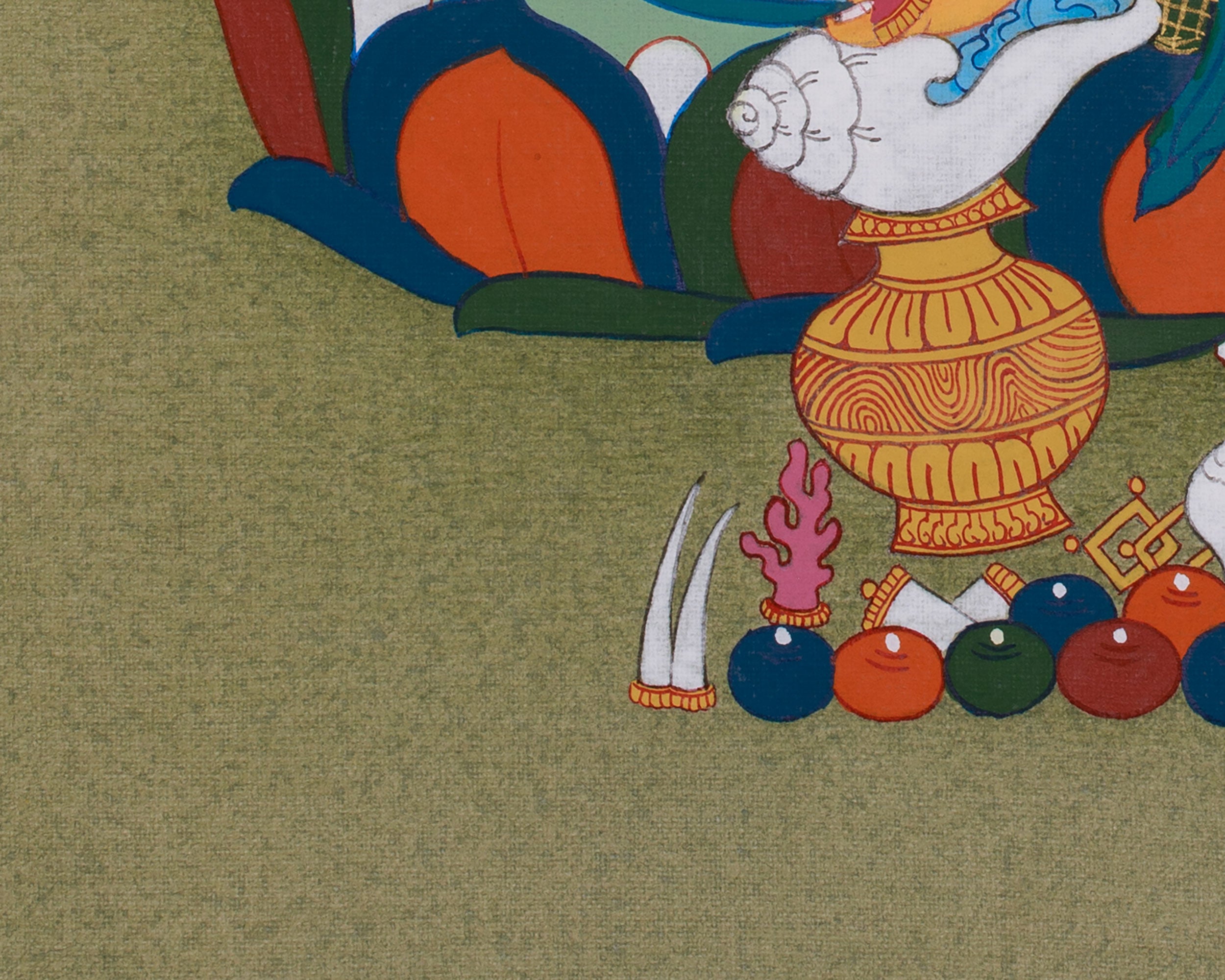 Sacred Kuber, Buddhist Wealth Deity | Dzambhala Thangka for Prosperity With Brocade