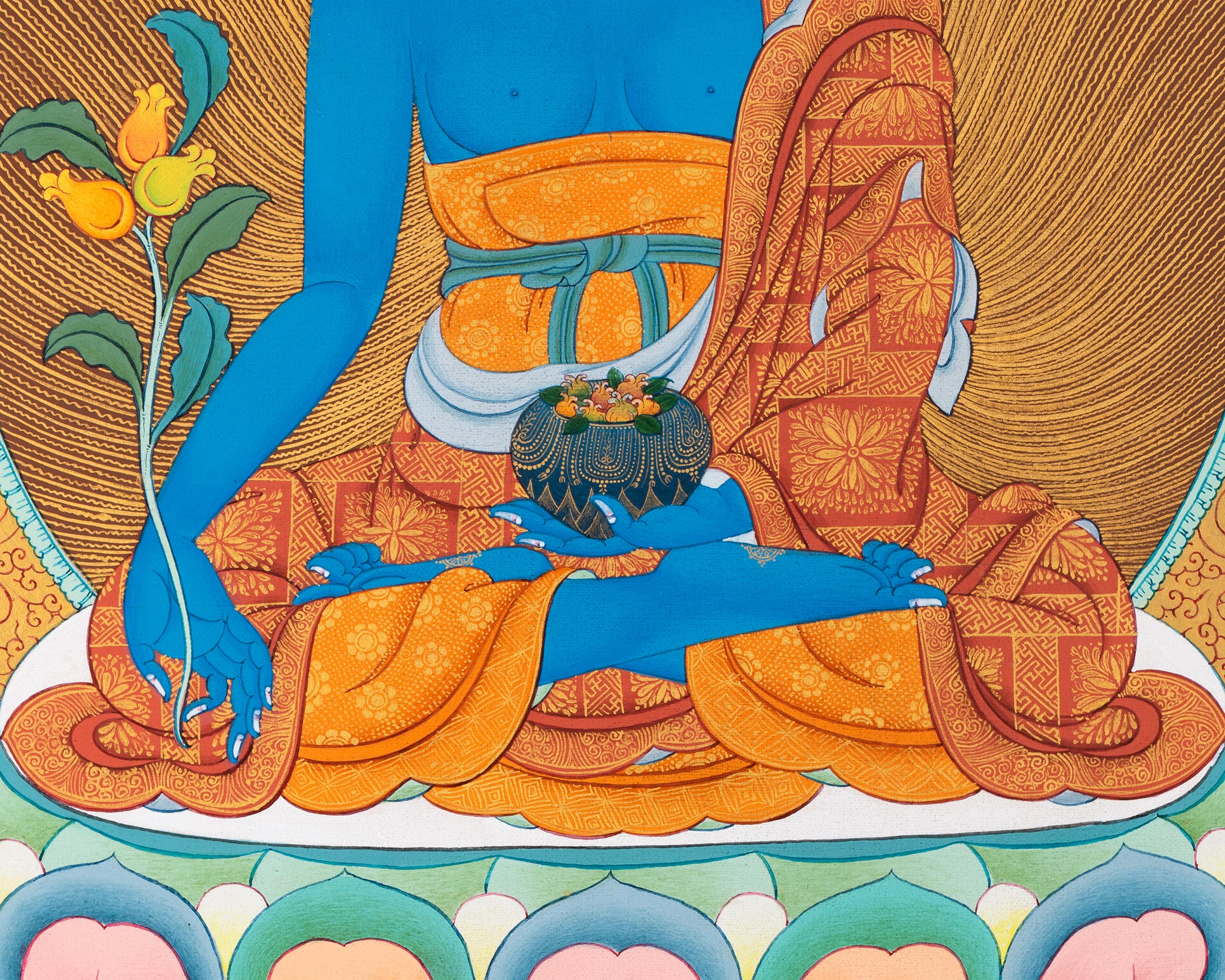Medicine Buddha Meditation Thangka Print | Bhaisajyaguru Painting
