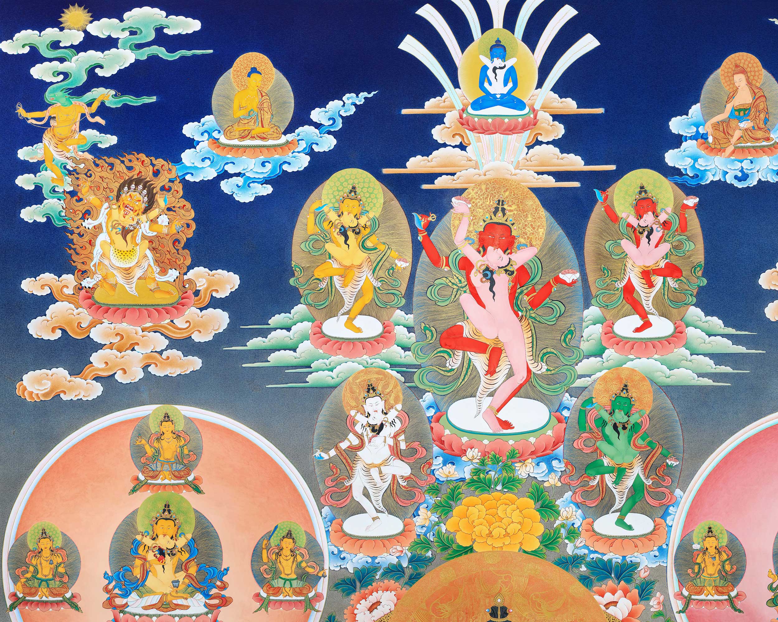 42 Peaceful Deities | Bardo Thangka | Tibetan Thangka Painting | High Quality Giclee Print
