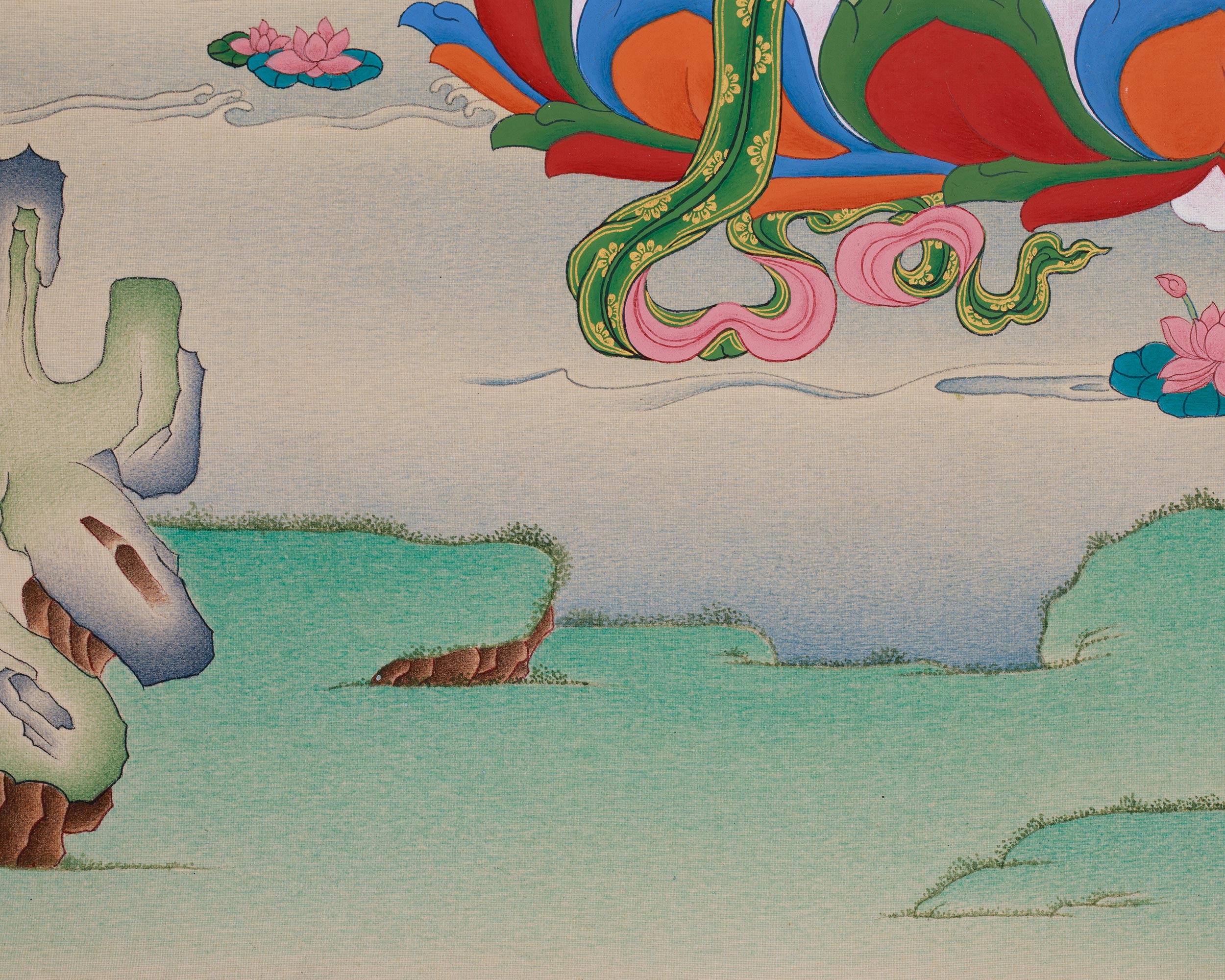 Hand-Painted 24 Inch Manjushri Thangka | Bodhisattva of Profound Knowledge