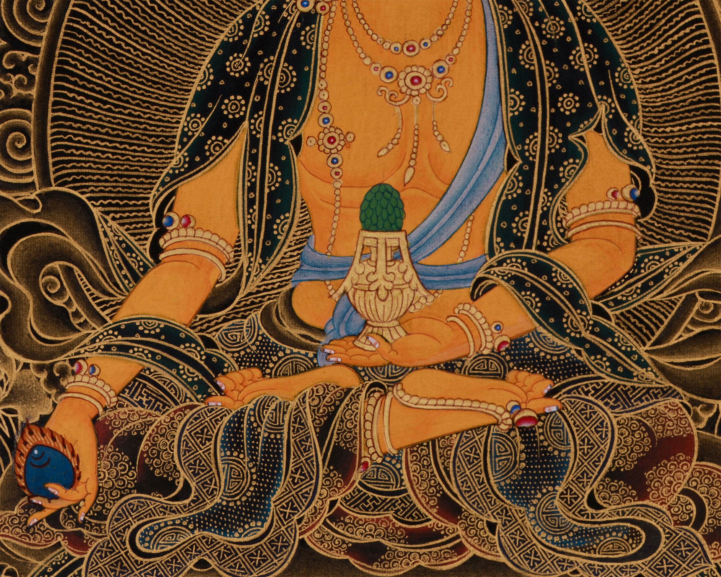 24K Gold Thangka of Kshitigarbha | Symbol of Compassion, Afterlife Guidance & Deep Meditation