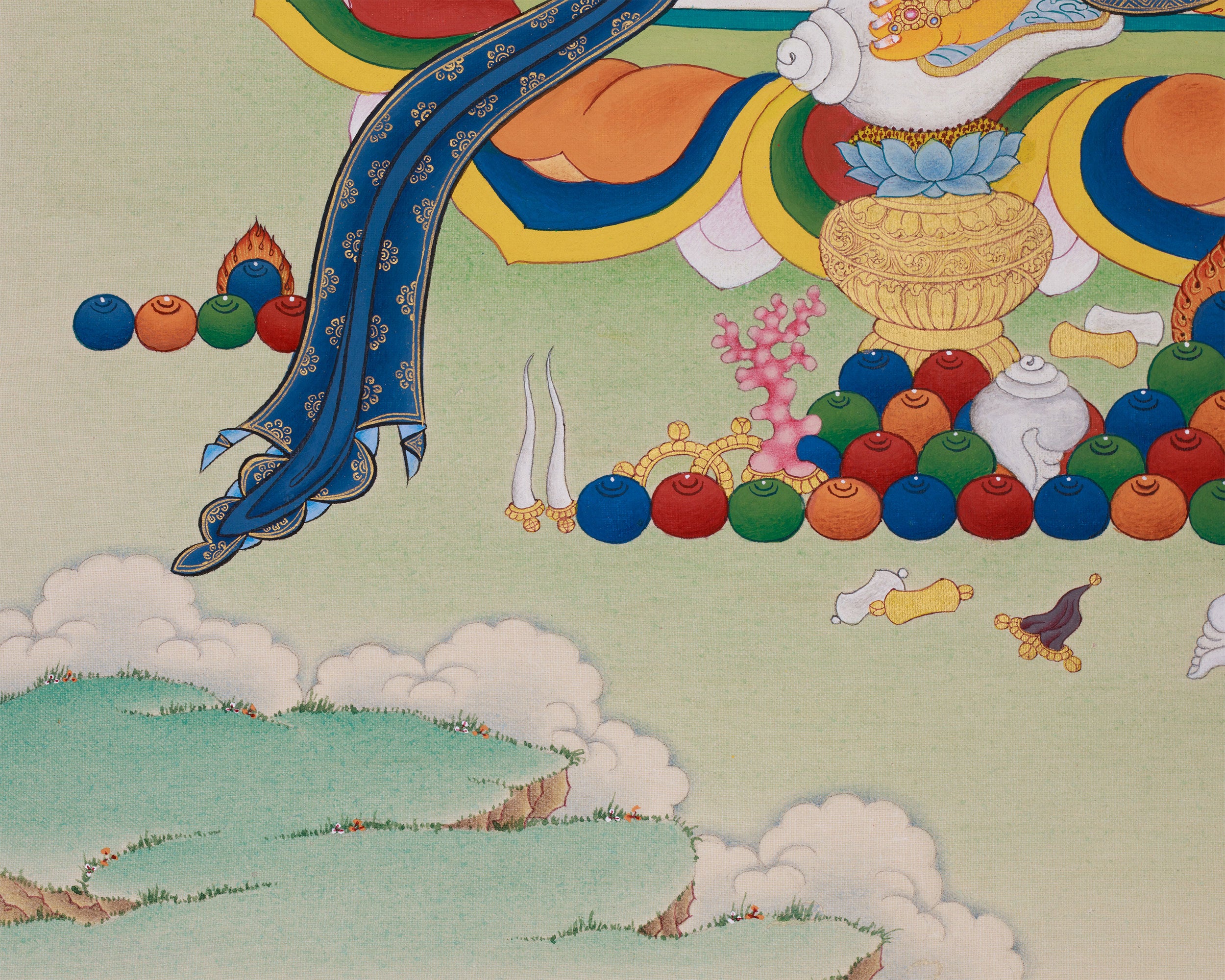Tibetan Jambhala Thangka | Hand-Painted Art of Abundance | Brocade Mounted