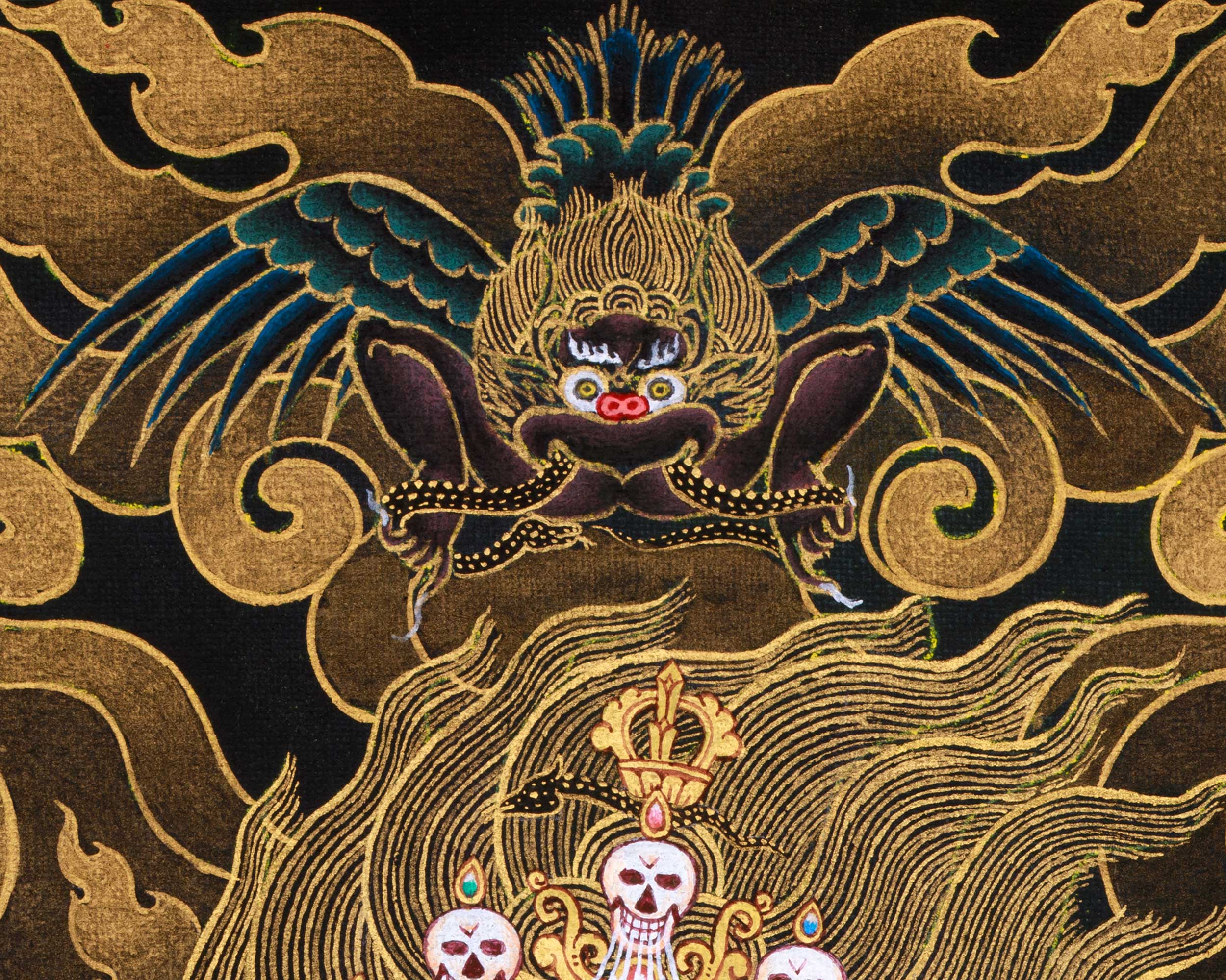 Handpainted Sakya Mahakala Thangka in 24K Gold