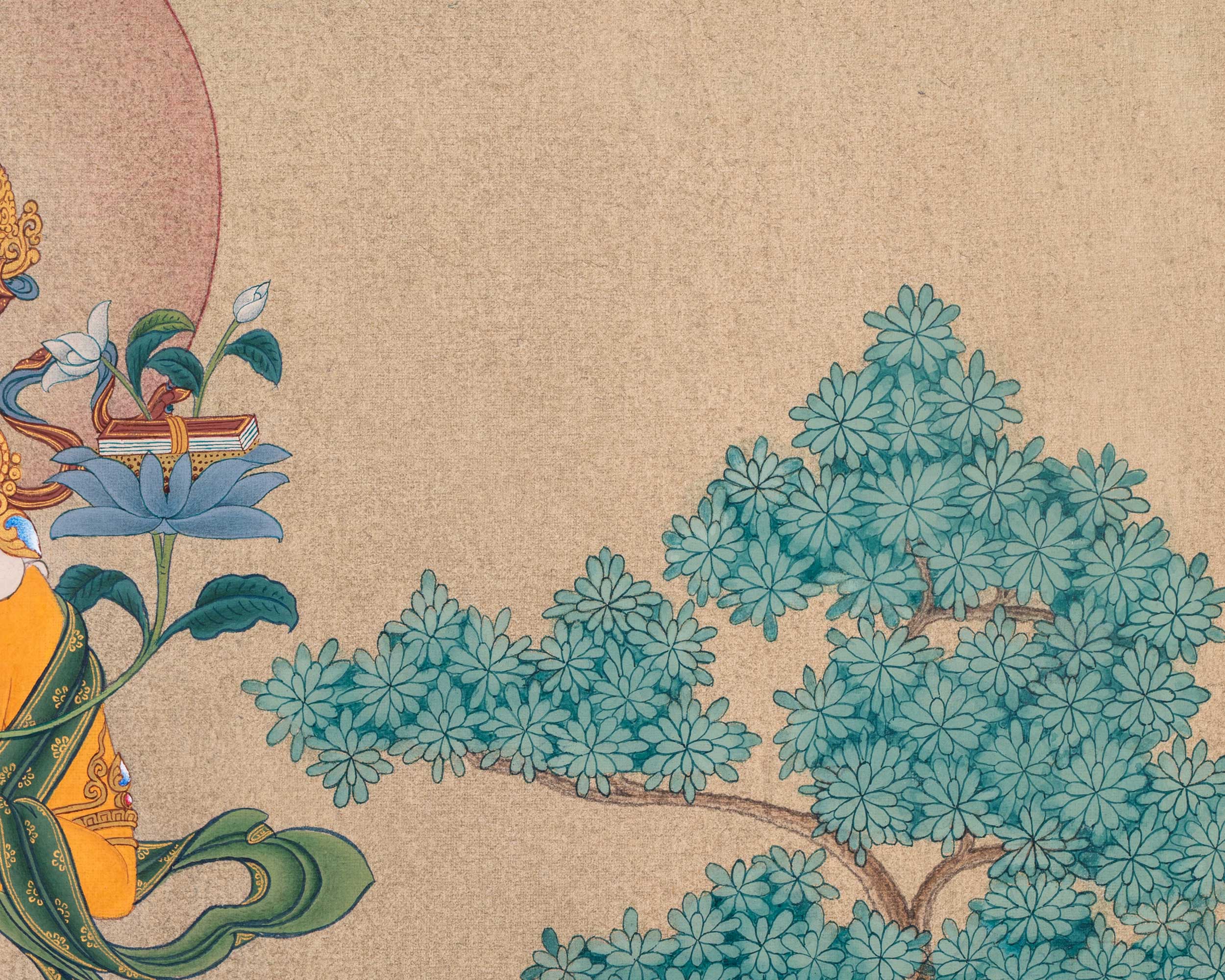 Manjushree in Natural Colors: Karma Gadri Thangka