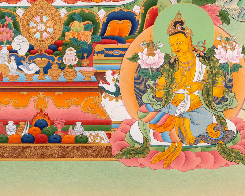 Buddha Shakyamuni with Manjushri and Maitreya Buddha Thangka