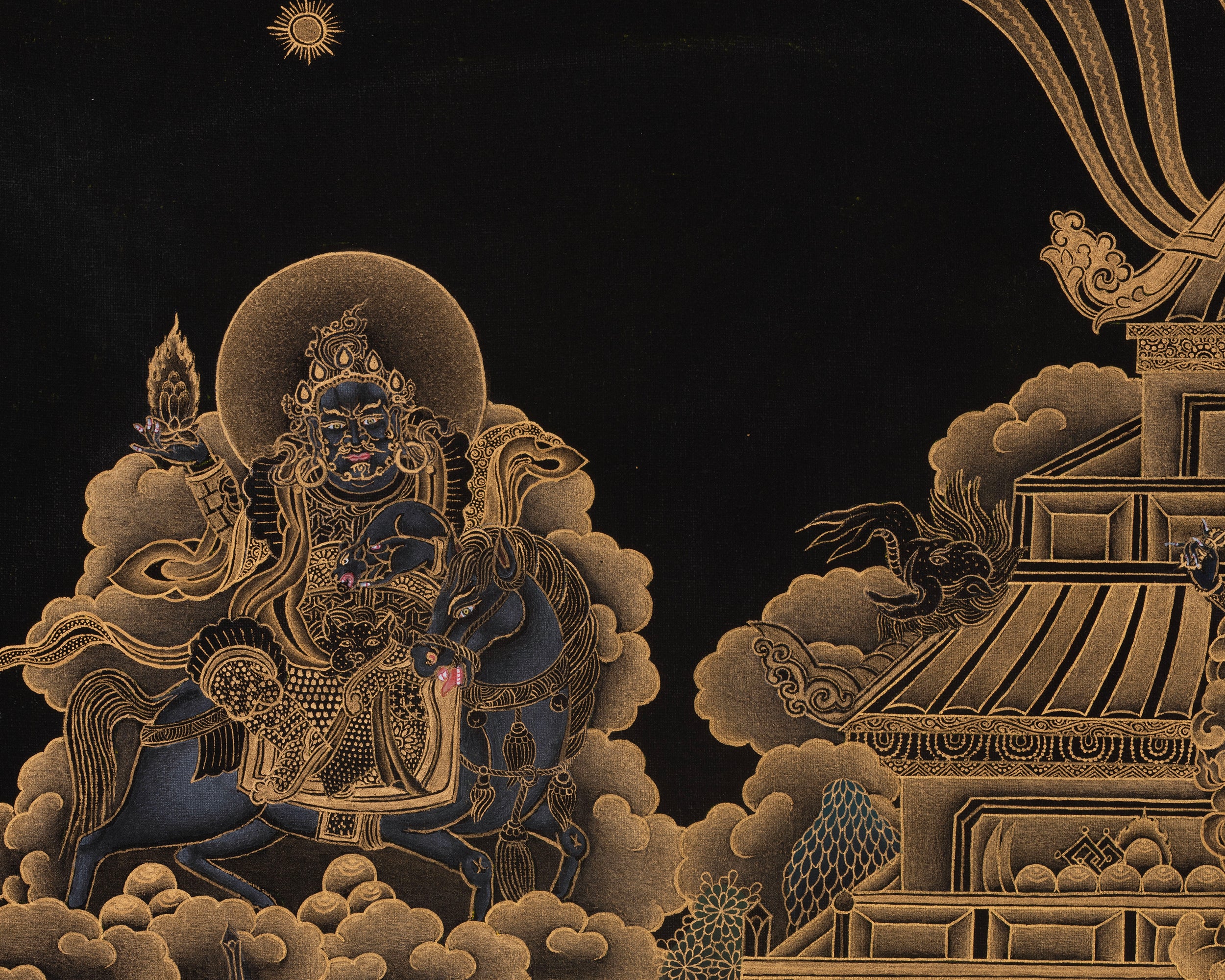 Namtoshe Wealth Deity Palace Thangka | Vaishravana Artwork | A Prominent Guardian King