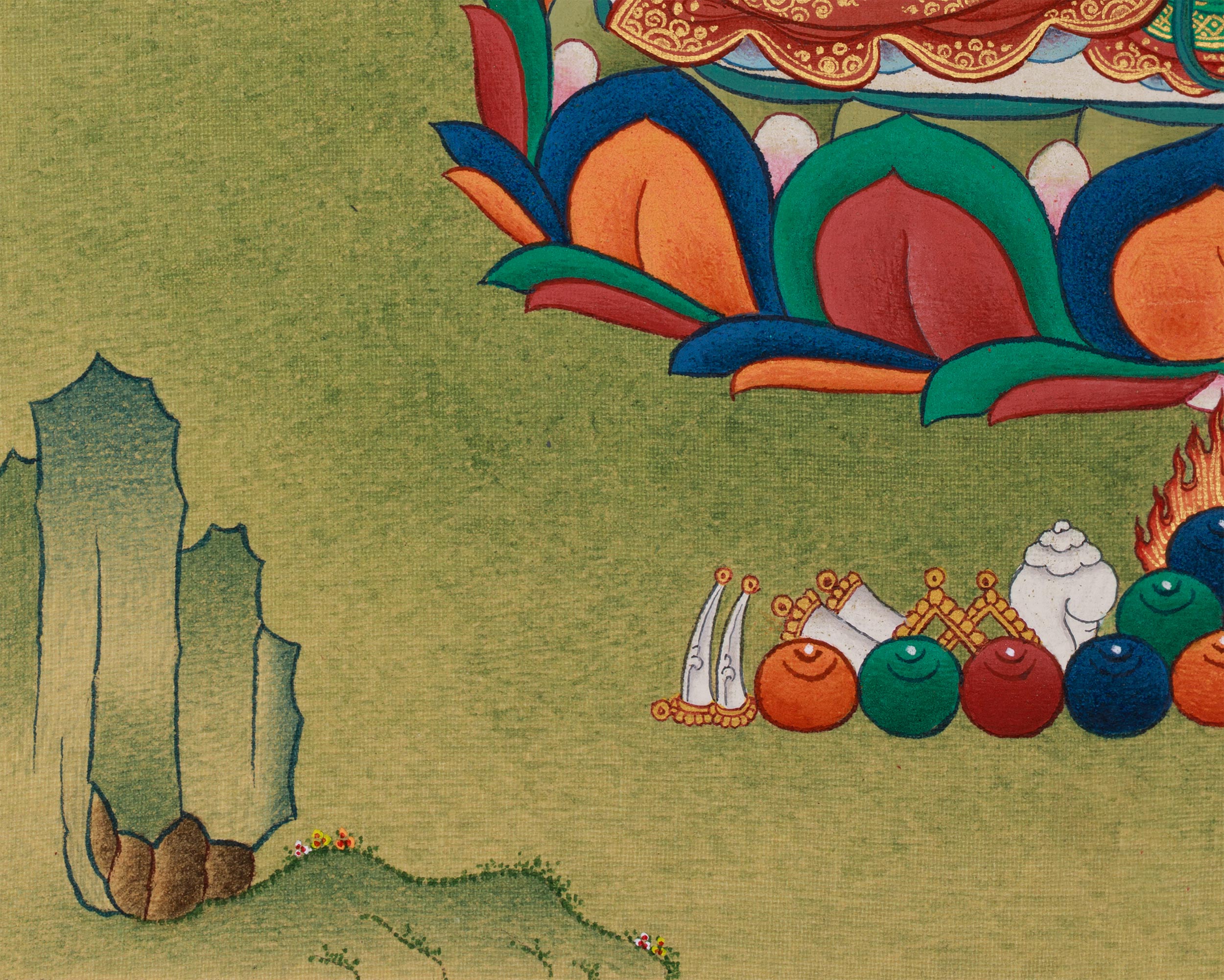 Bodhisattva Manjushri with Mitrupa Buddha Thangka | Divine Representation of Wisdom and Enlightened Meditation