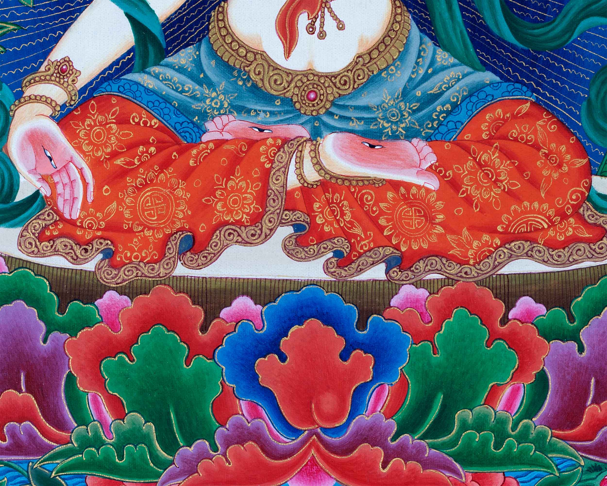 White Tara Female Buddha Giclee Print For Wall Hanging | Buddhist Deity Of Compassion & Longevity Canvas Art