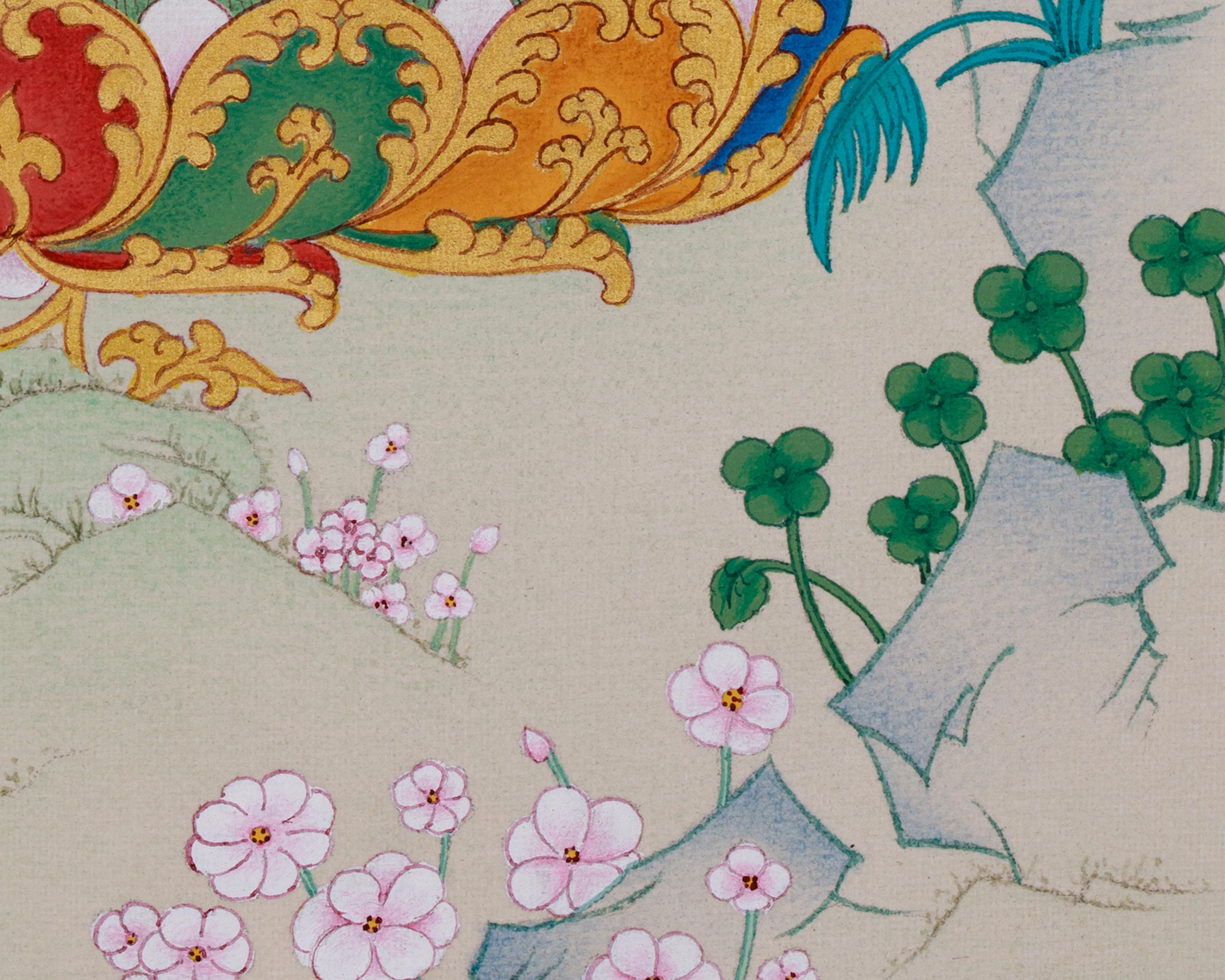 Radiant Arya Tara Thangka Embellished with Natural Stones