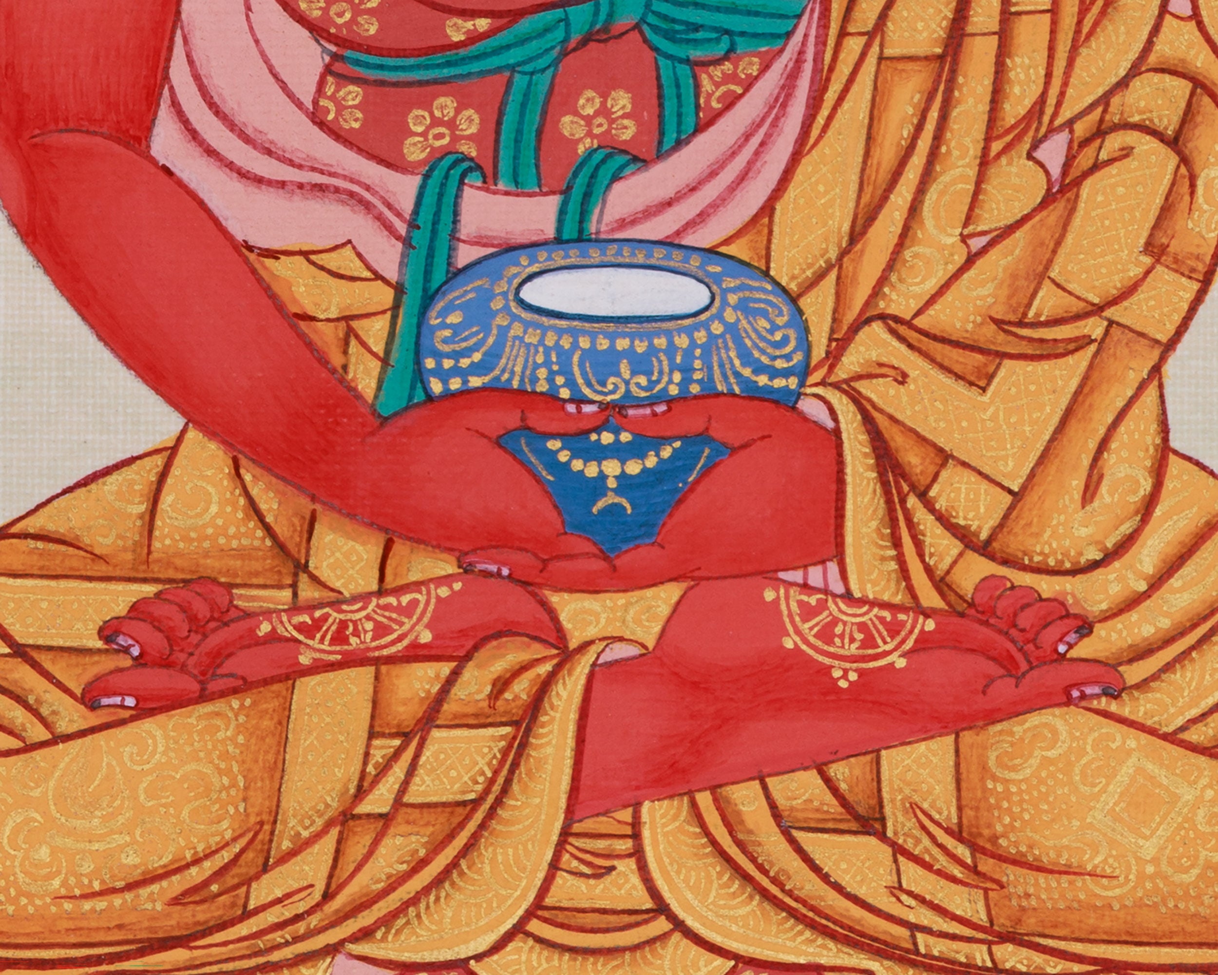Radiant Infinite Light Buddha | Compact Red Buddha Amitabha Thangka
