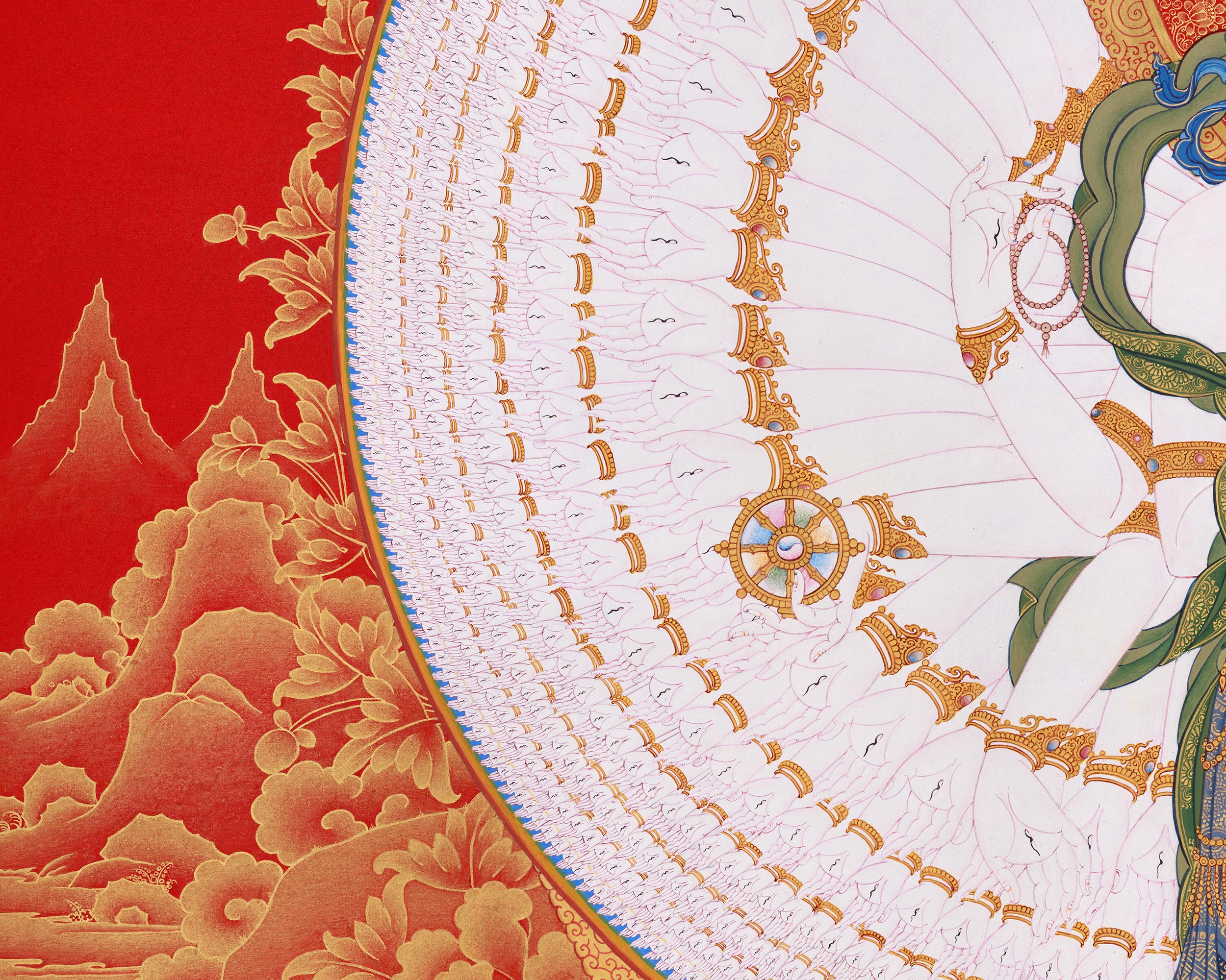 1000 Armed Avalokiteshvara Thangka | 24K Pure Gold Accents