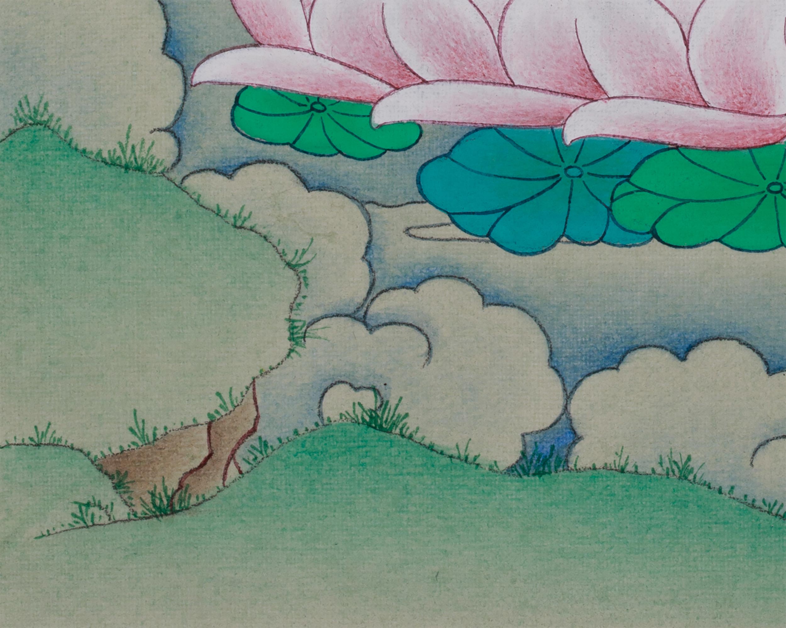 Hand-Painted Mini Chenrezig Thangka | Tibetan Buddha Art of Compassion and Protection