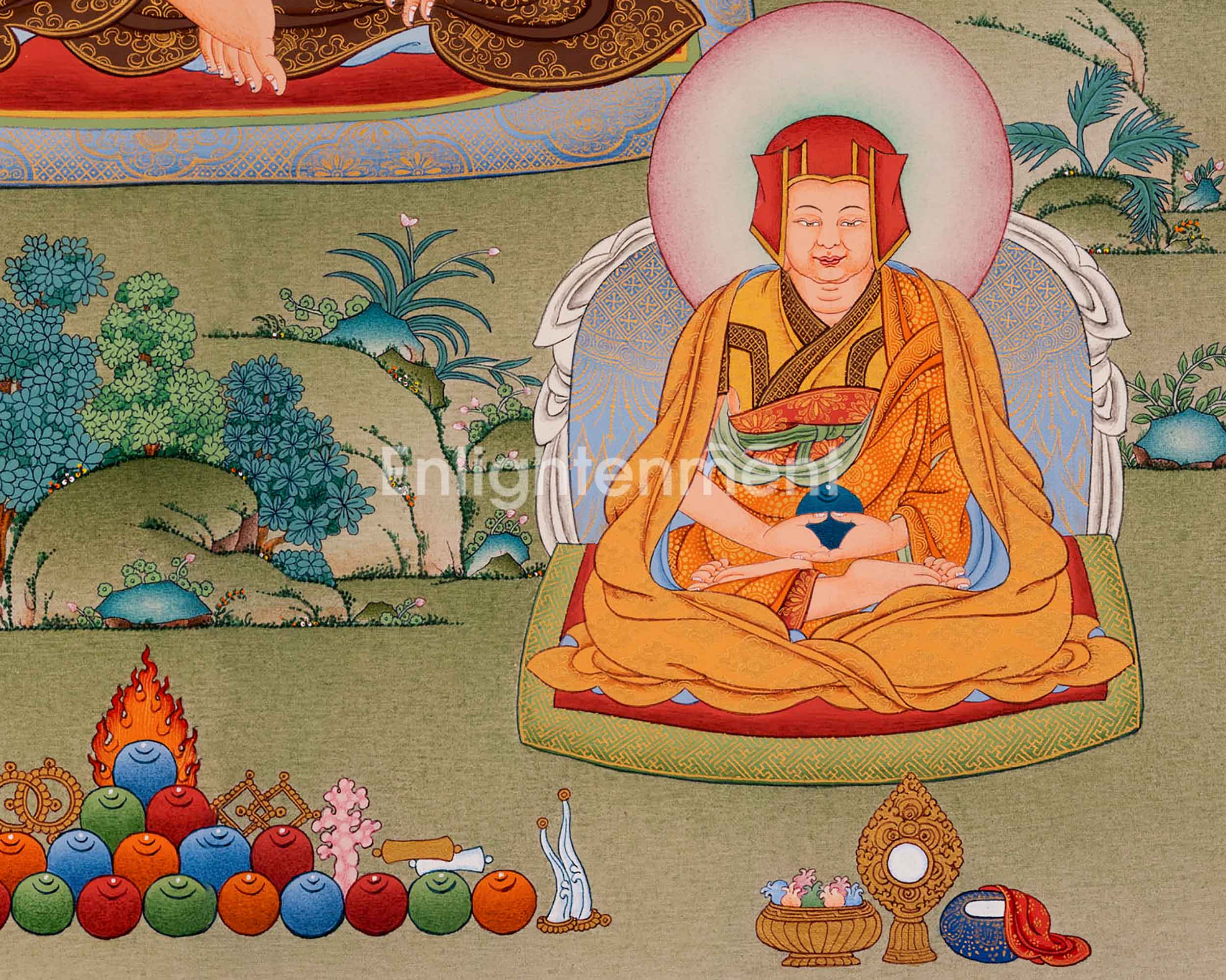 Guru Marpa, Milarepa, and Gompopa Thangka | Tibetan Buddhist Masters Artwork